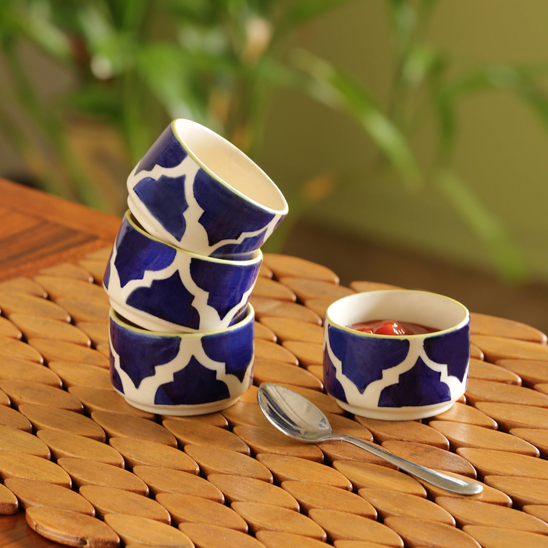 Handpainted chutney pickle – EXCLUSIVELANE 'Four dips of Morocco' Handpainted Chutney & Pickle Bowls In Ceramic (Set Of 4)