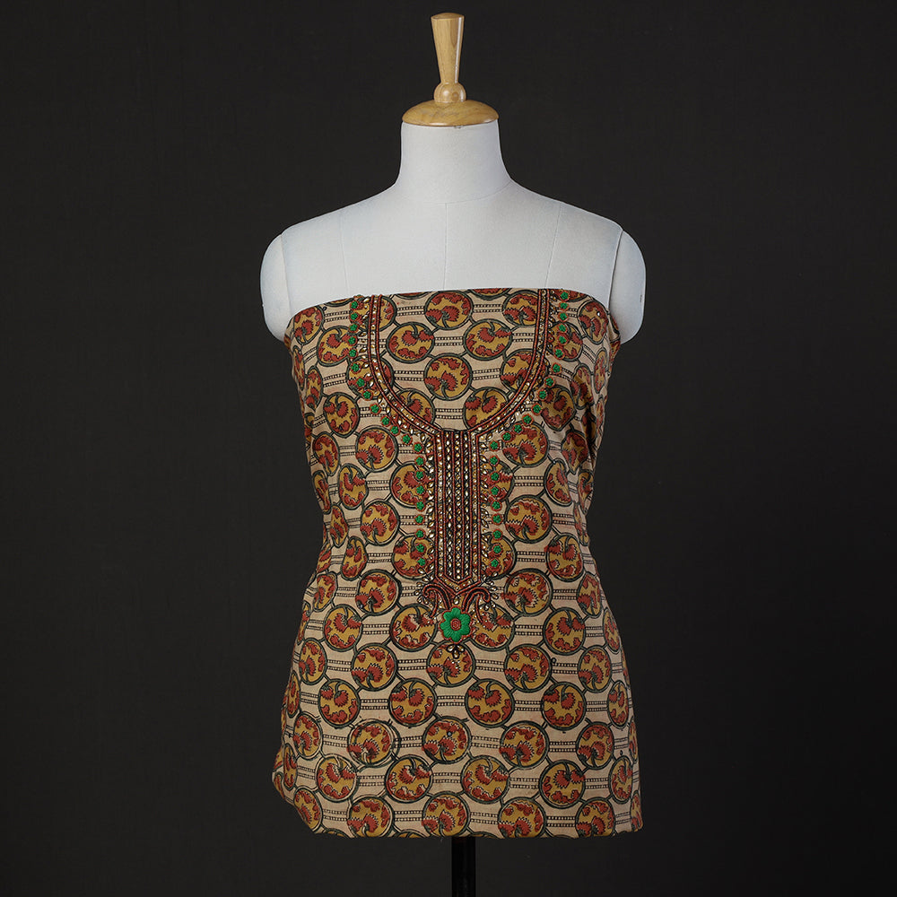 SOUTH KARGHA Brown - Embroidered Cotton Kalamkari Print Kurta Material (2.5m)