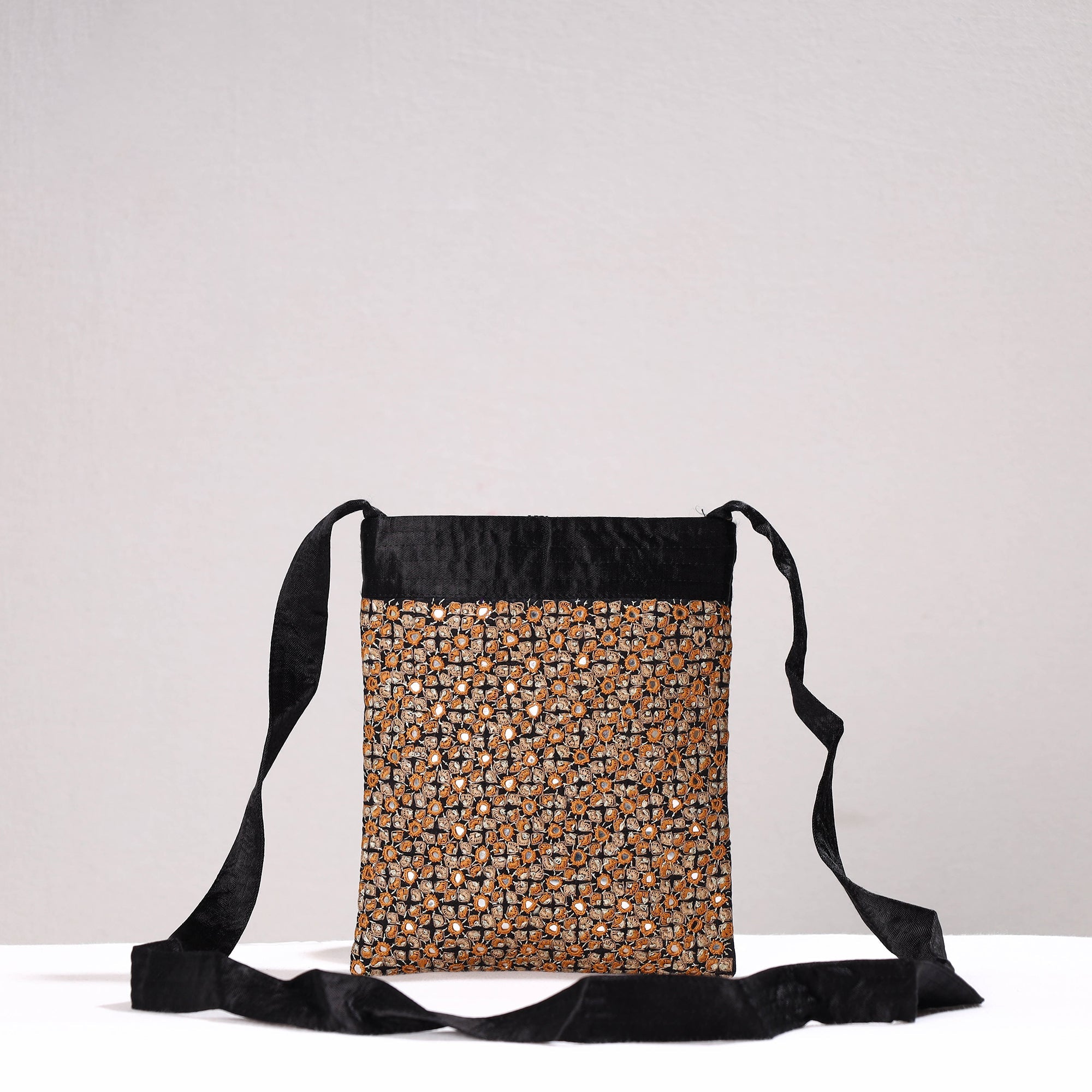 QASAB Black - Kutch Neran Hand Embroidery Mashru Silk Sling Bag - view 2