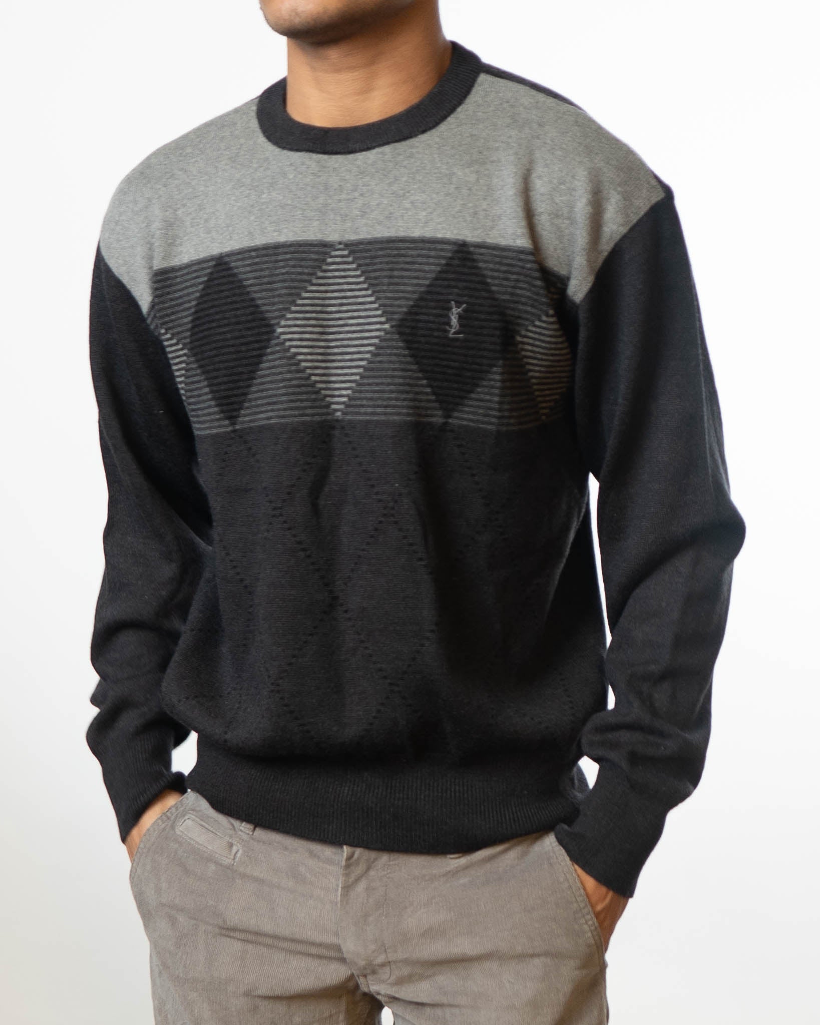 YSL Yves Saint Laurent Vintage Black Grey Sweater