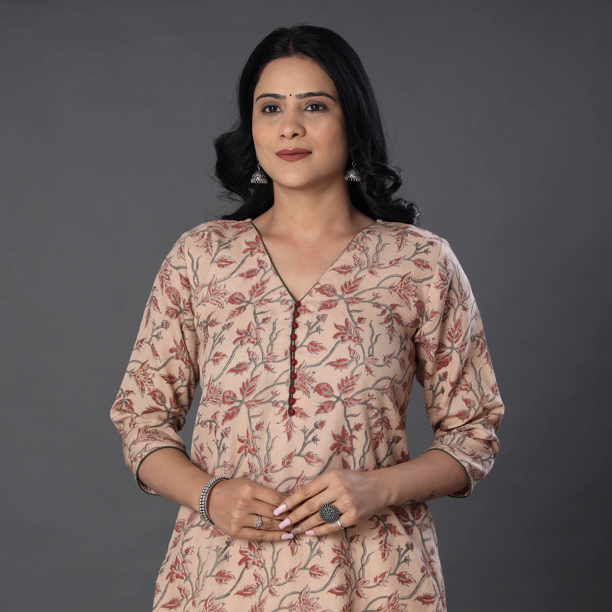 ITOKRI CASUALS Beige - Handwoven Wool Pedana Kalamkari Print Kurta