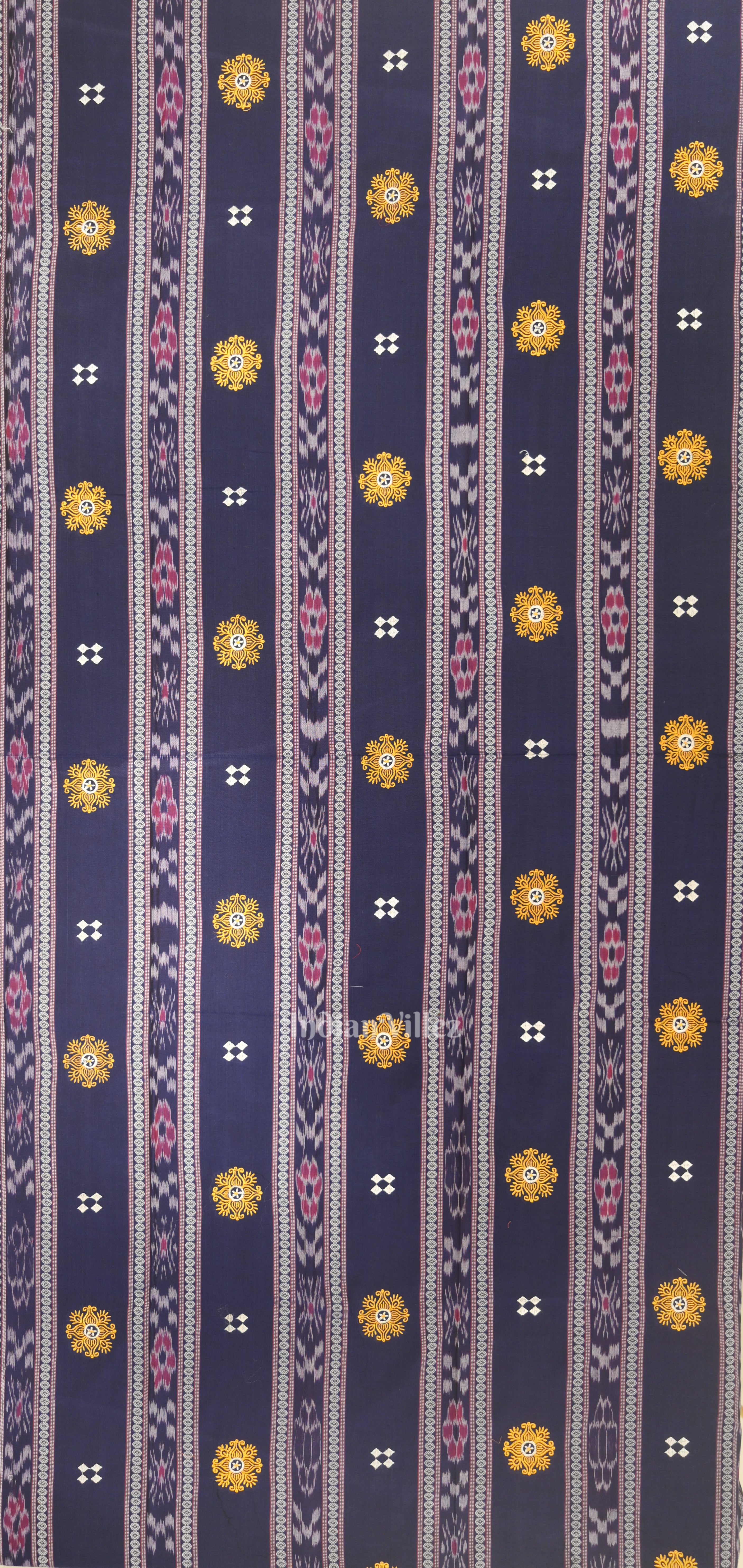 IndianVillèz Navy Blue Yellow Flower Buti Odisha Ikat Sambalpuri Dress Material & Dupatta - view 3