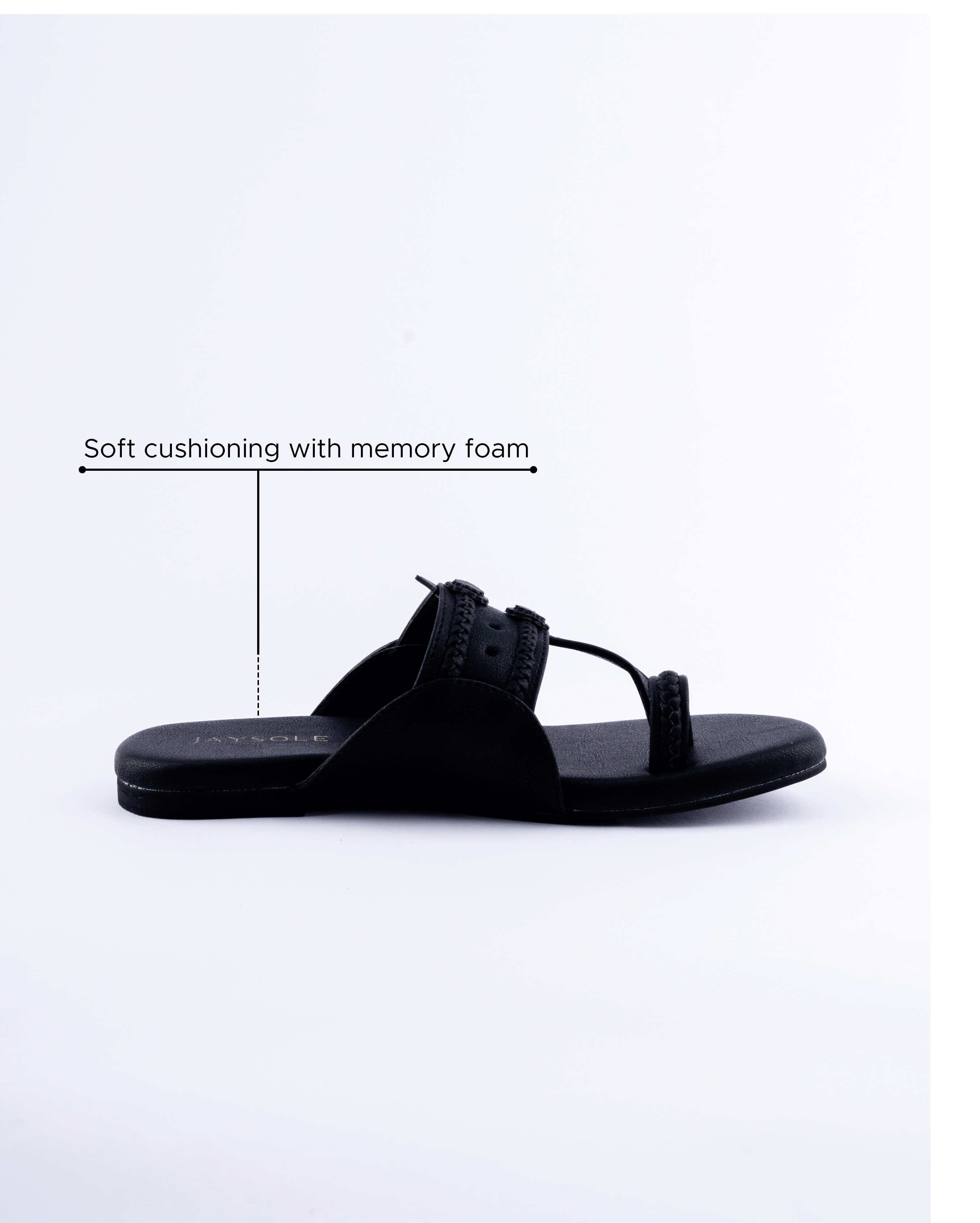 Jaysole Melanie Black Solid Kolha Flats - view 4