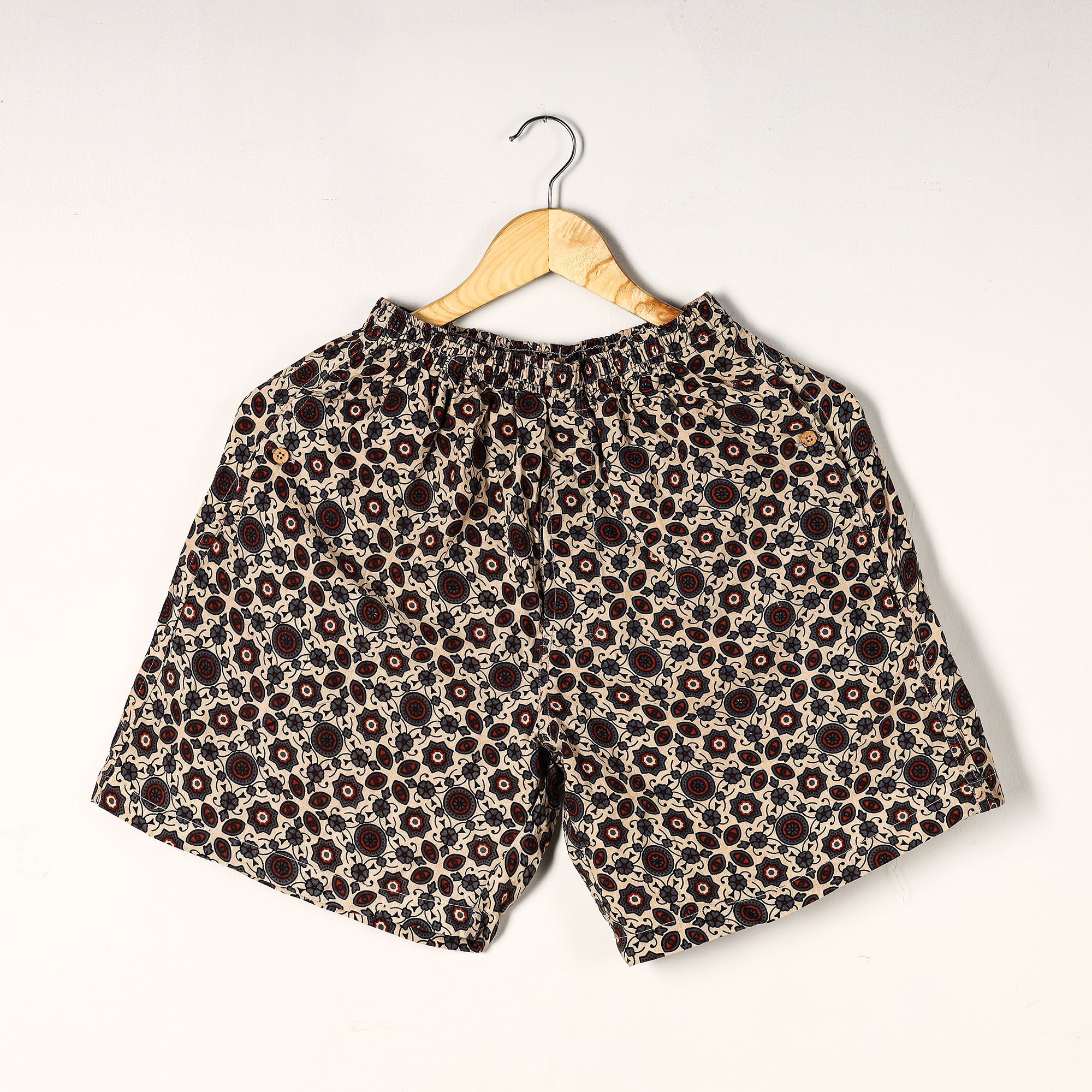 Unisex boxer shorts – ITOKRI CASUALS Beige - Ajrakh Block Printed Cotton Unisex Boxer/Shorts