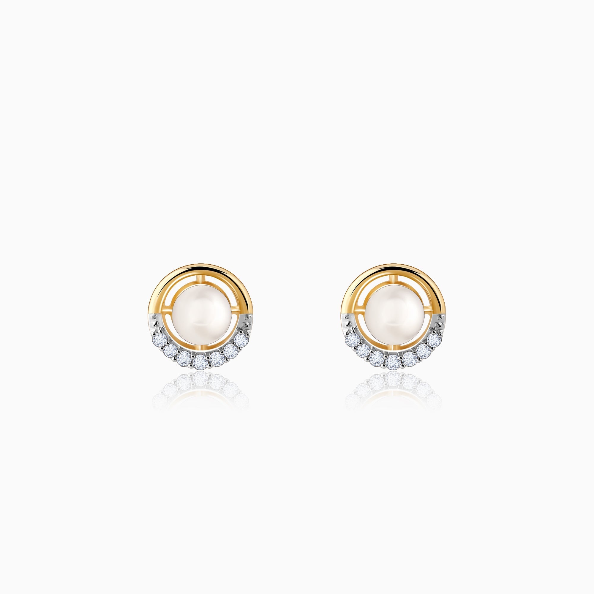 GIVA Jewellery Gold Pearl Centred Diamond Earrings