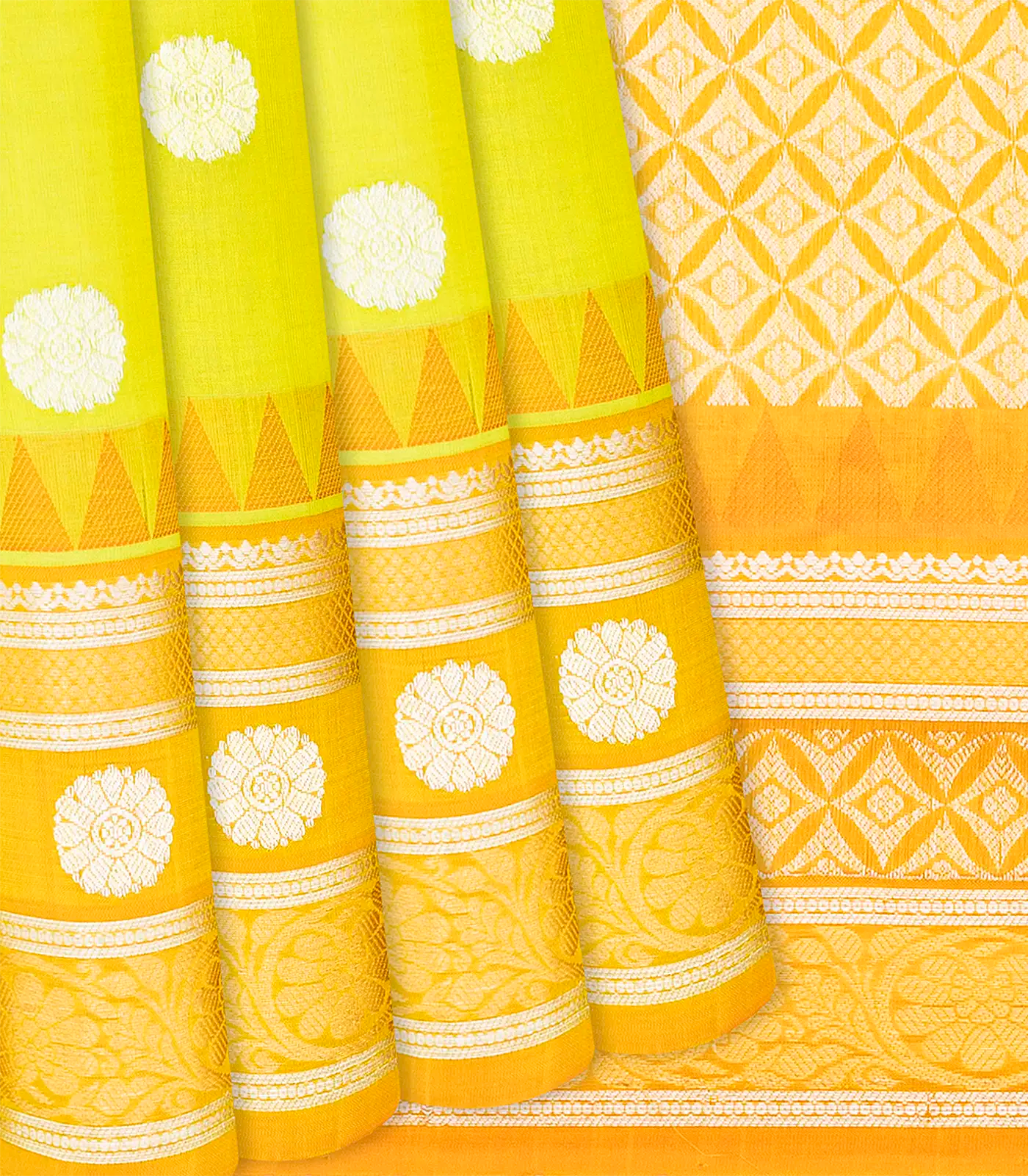 RmKV Light Green Handloom Chirala Silk Cotton With Mustard Border-Light Green