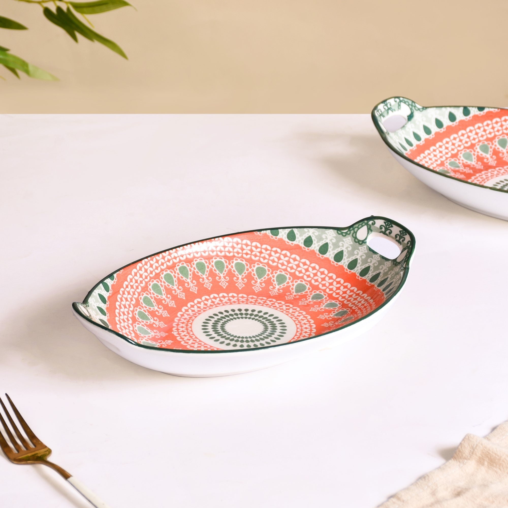 Nestasia Orange And Green Mandala Snack Platter Set Of 2 - view 8