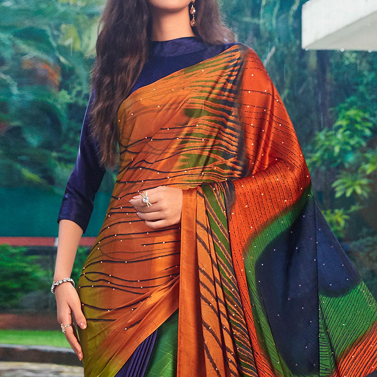 Peachmode Classy Multi Colored Party Wear Printed Silk Saree - view 2