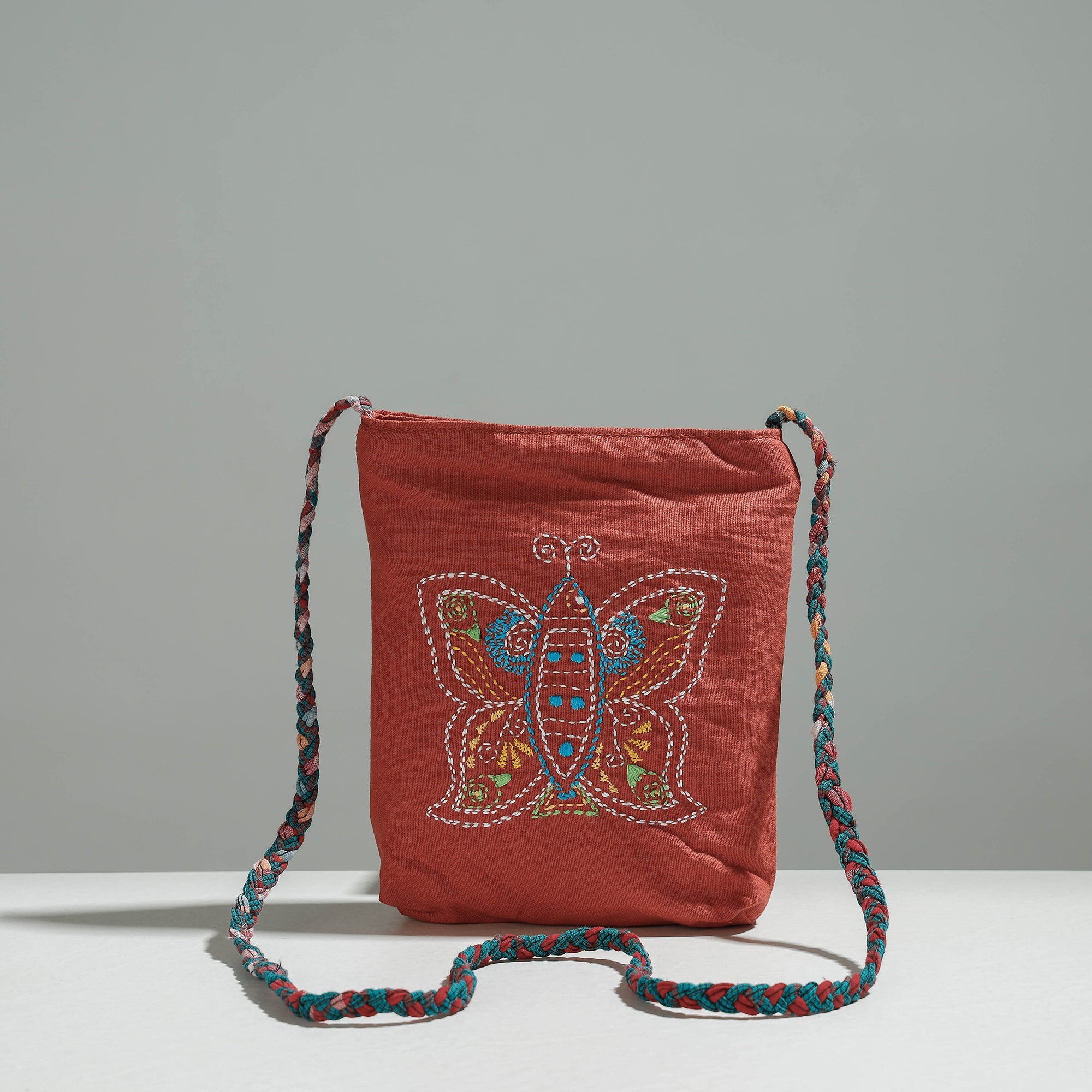 RANGILA DHAGA Brown - Cotton Fabric Hand Embroidered Sling Bag - view 3