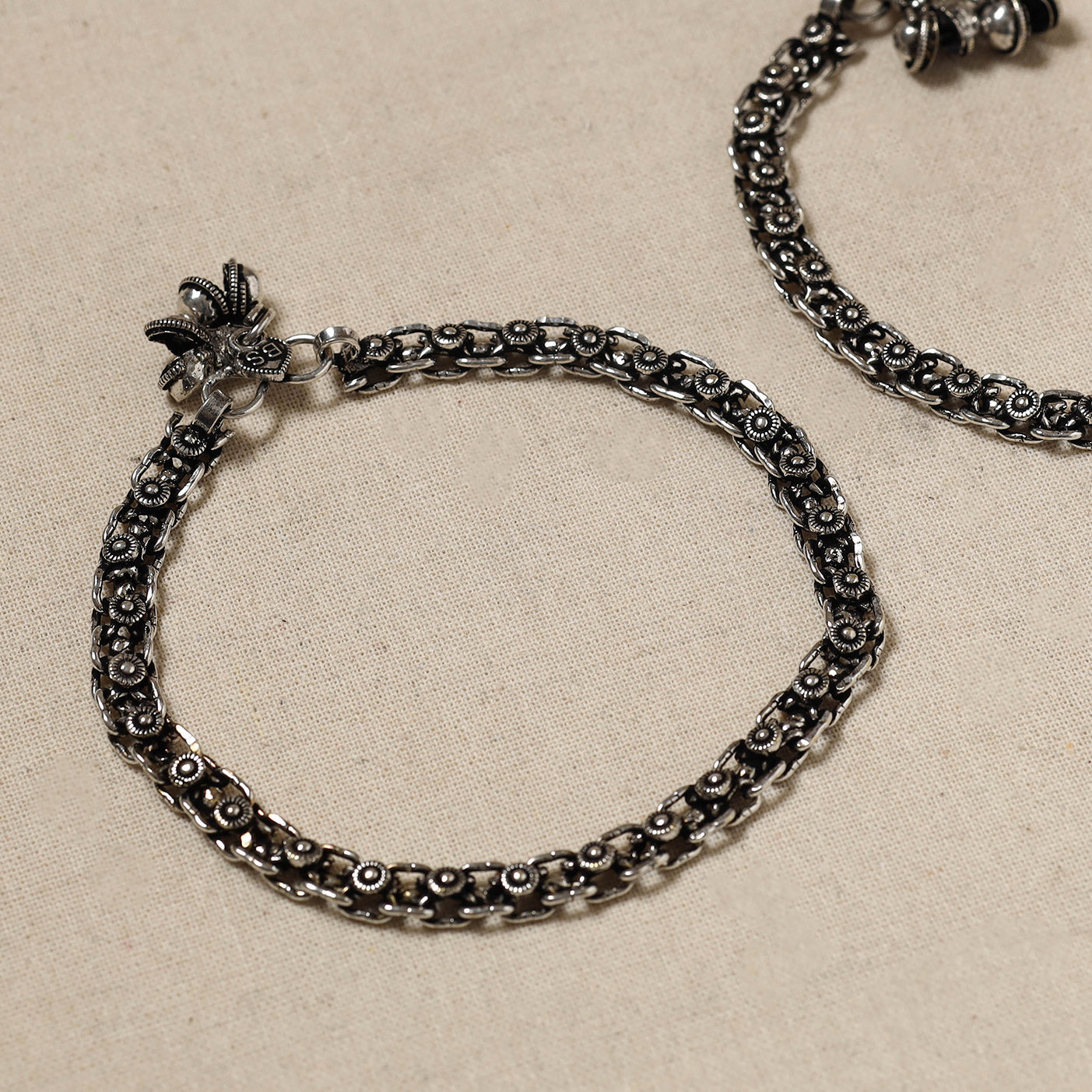 WHITE RIVER STORIES Antique Finish Oxidised German Silver Payal (pair) - view 2