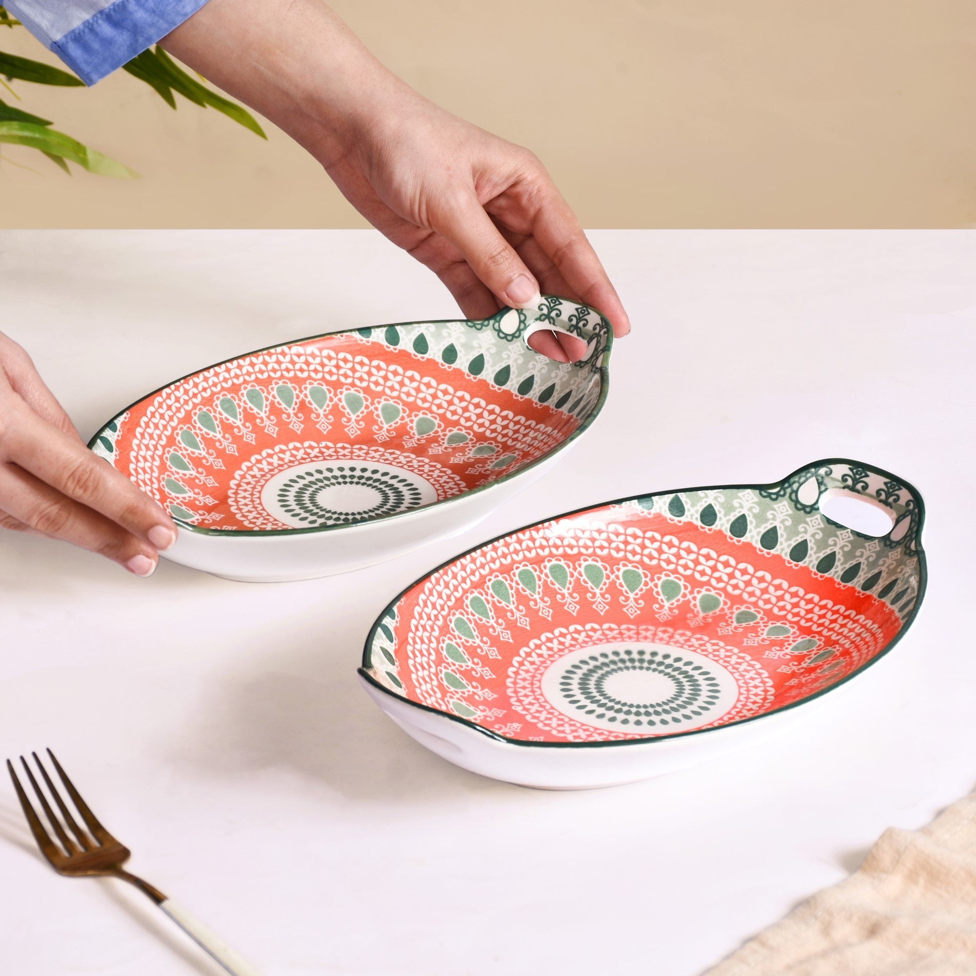 Nestasia Orange And Green Mandala Snack Platter Set Of 2 - view 2