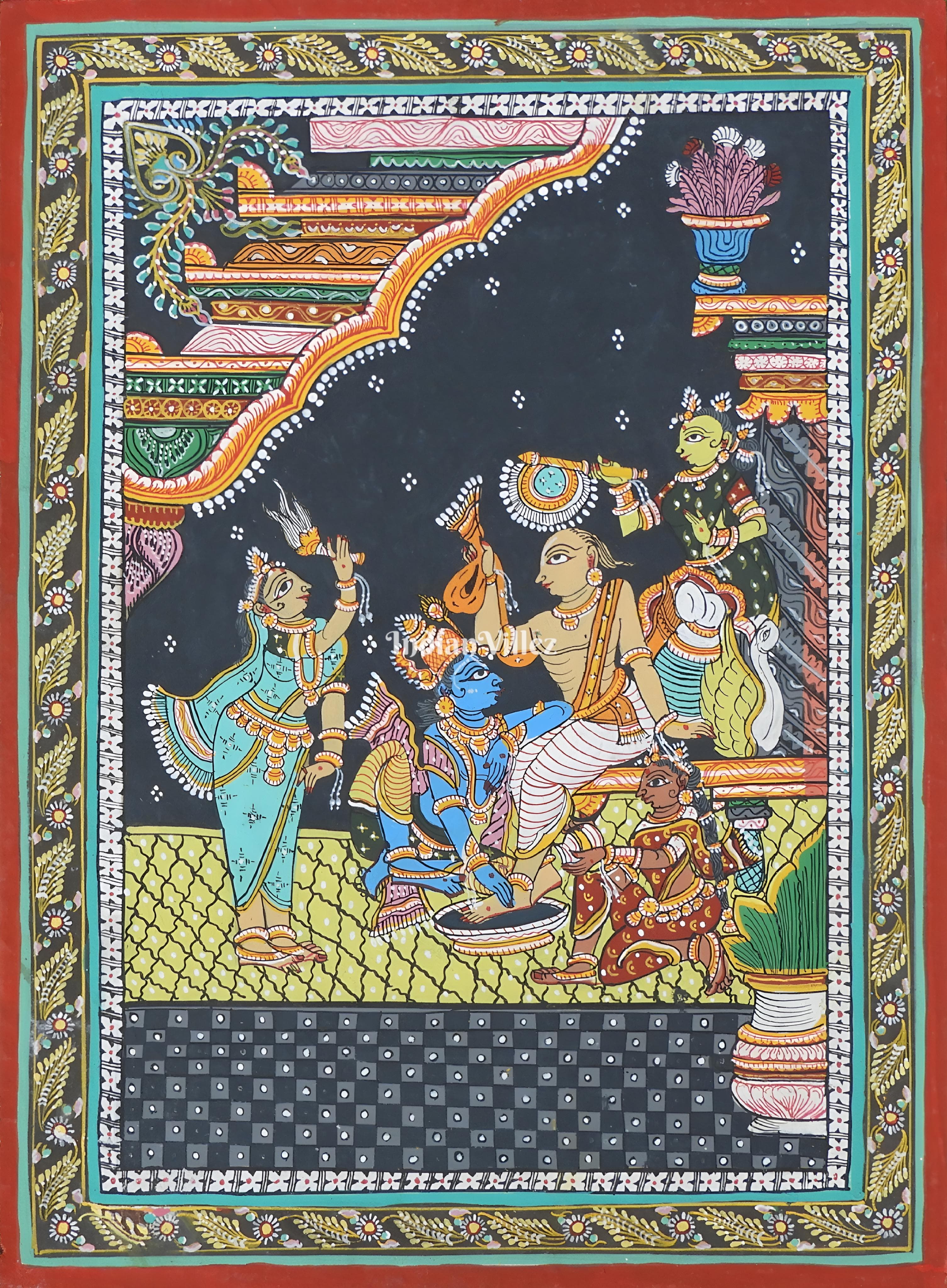 IndianVillèz Krishna Sudama Story Pattachitra Wall Painting