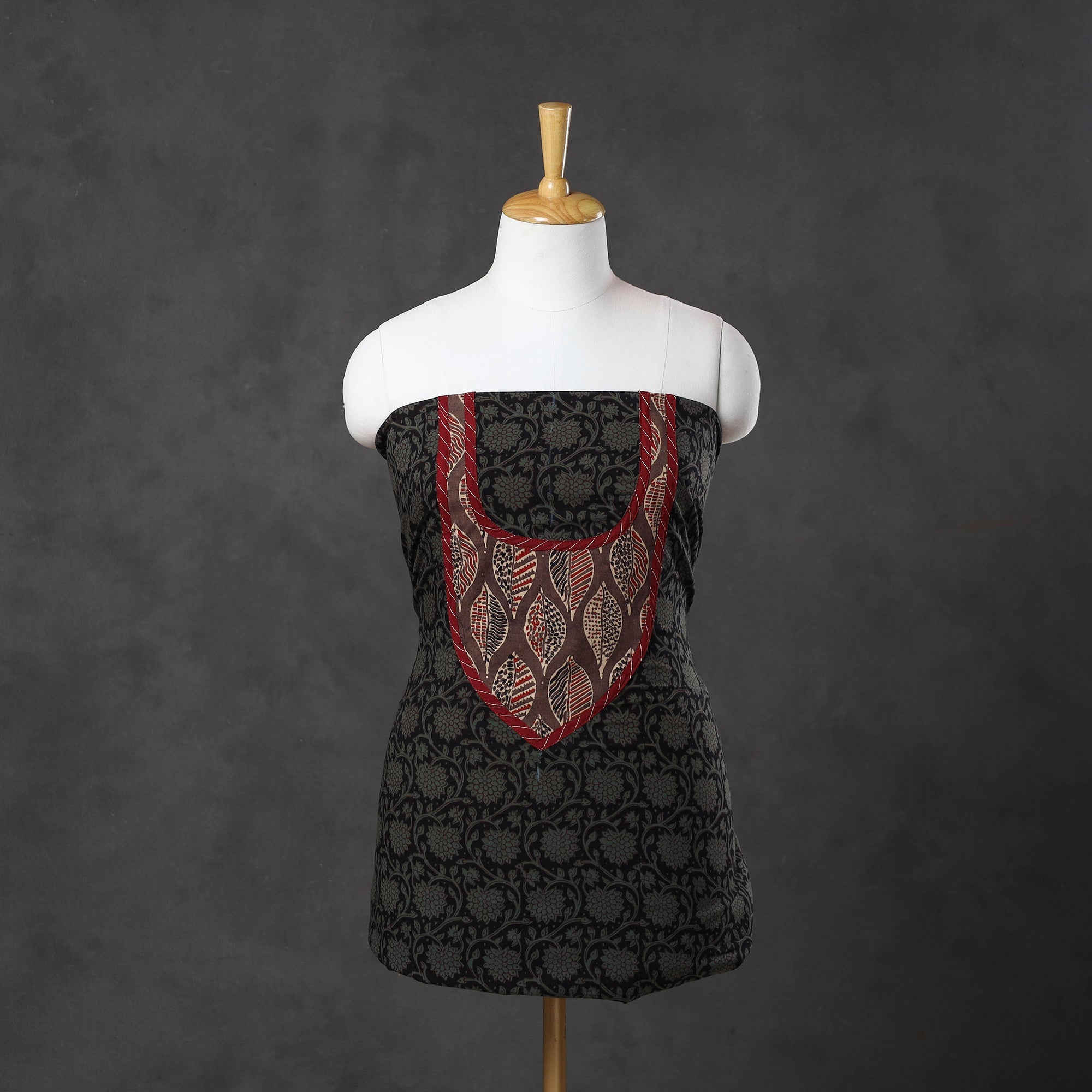 NOORI BAZAR Black - Bagh Print Cotton Kurta Material with Patchwork (3m) 16