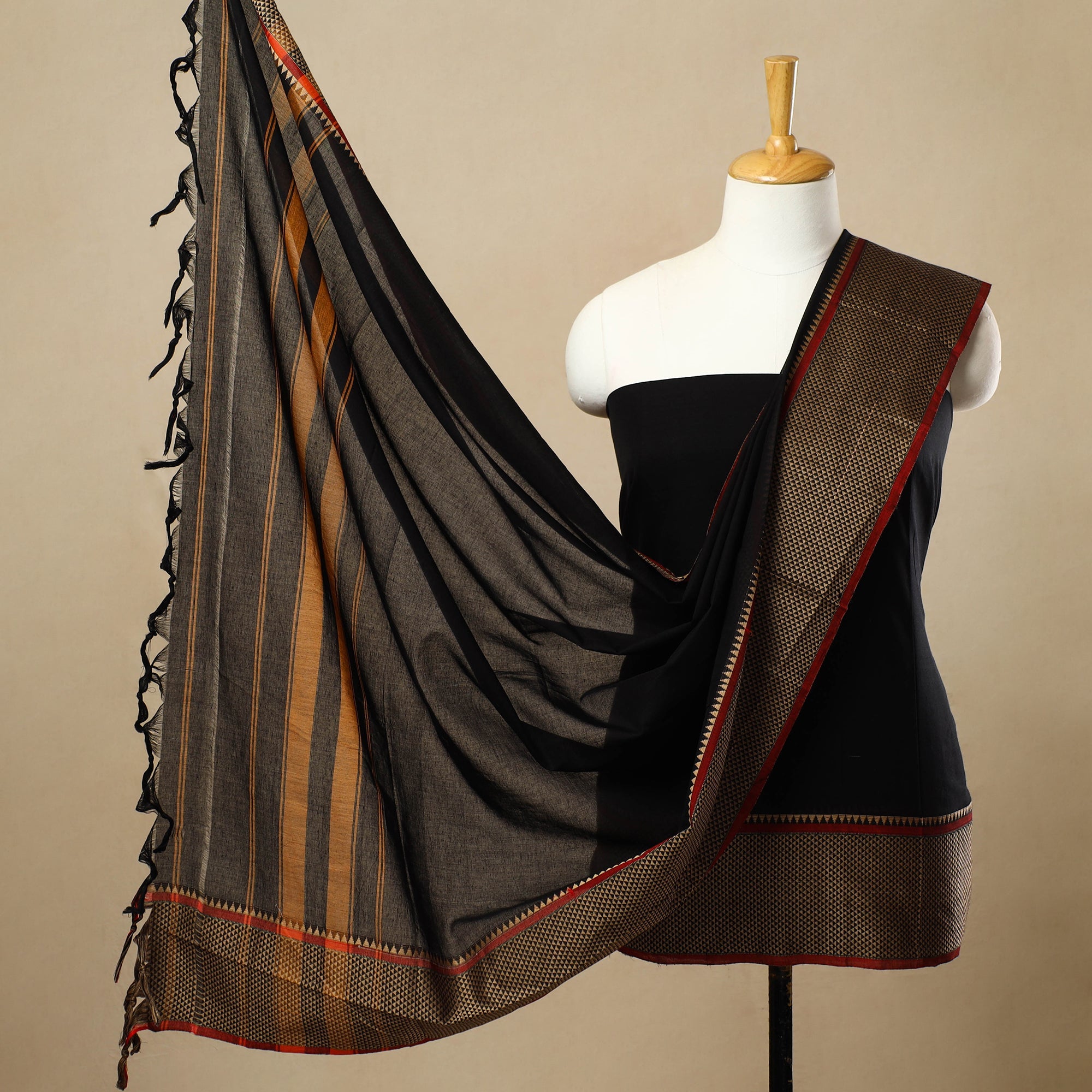 SOUTH KARGHA Black - 3pc Mercerised Cotton Dharwad Dress Material 51