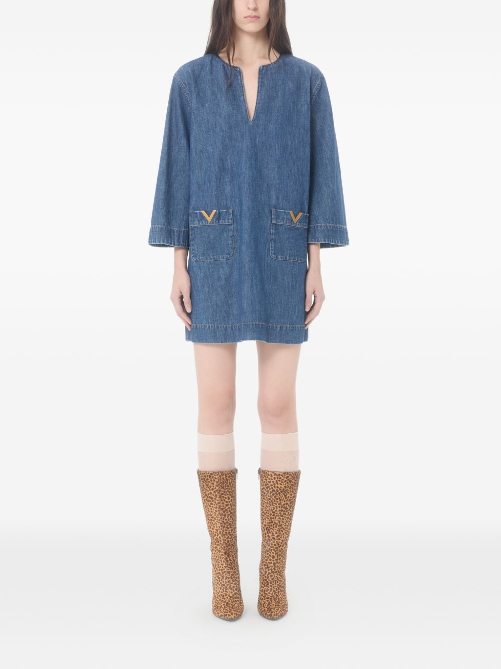 Valentino VLogo Signature denim short dress – Cotton 100% - view 2