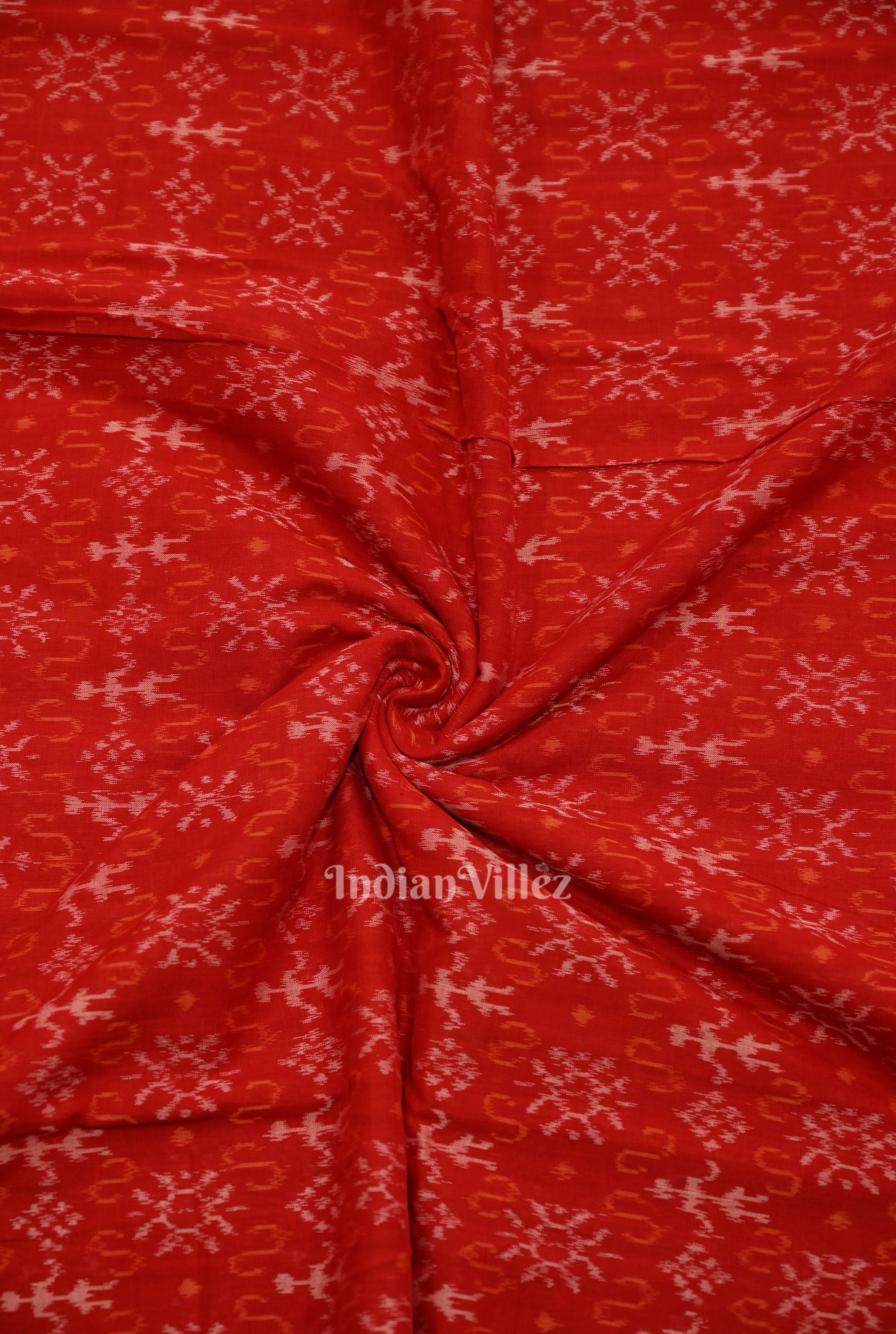 IndianVillèz Red Tribal Theme Sambalpuri Ikat Cotton Fabric - view 2
