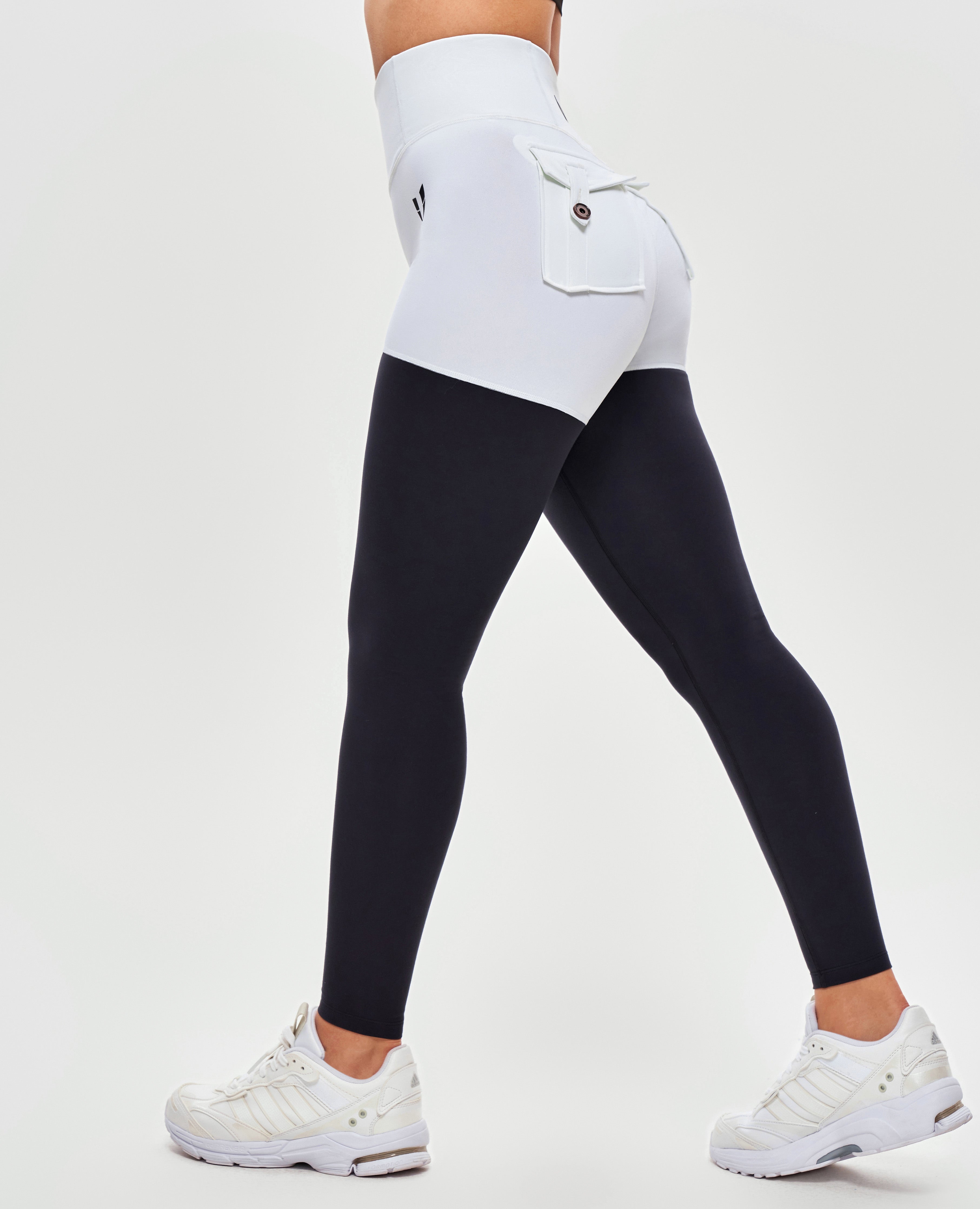 FIRM ABS Cargo Athletic Leggings - Black and White - view 2