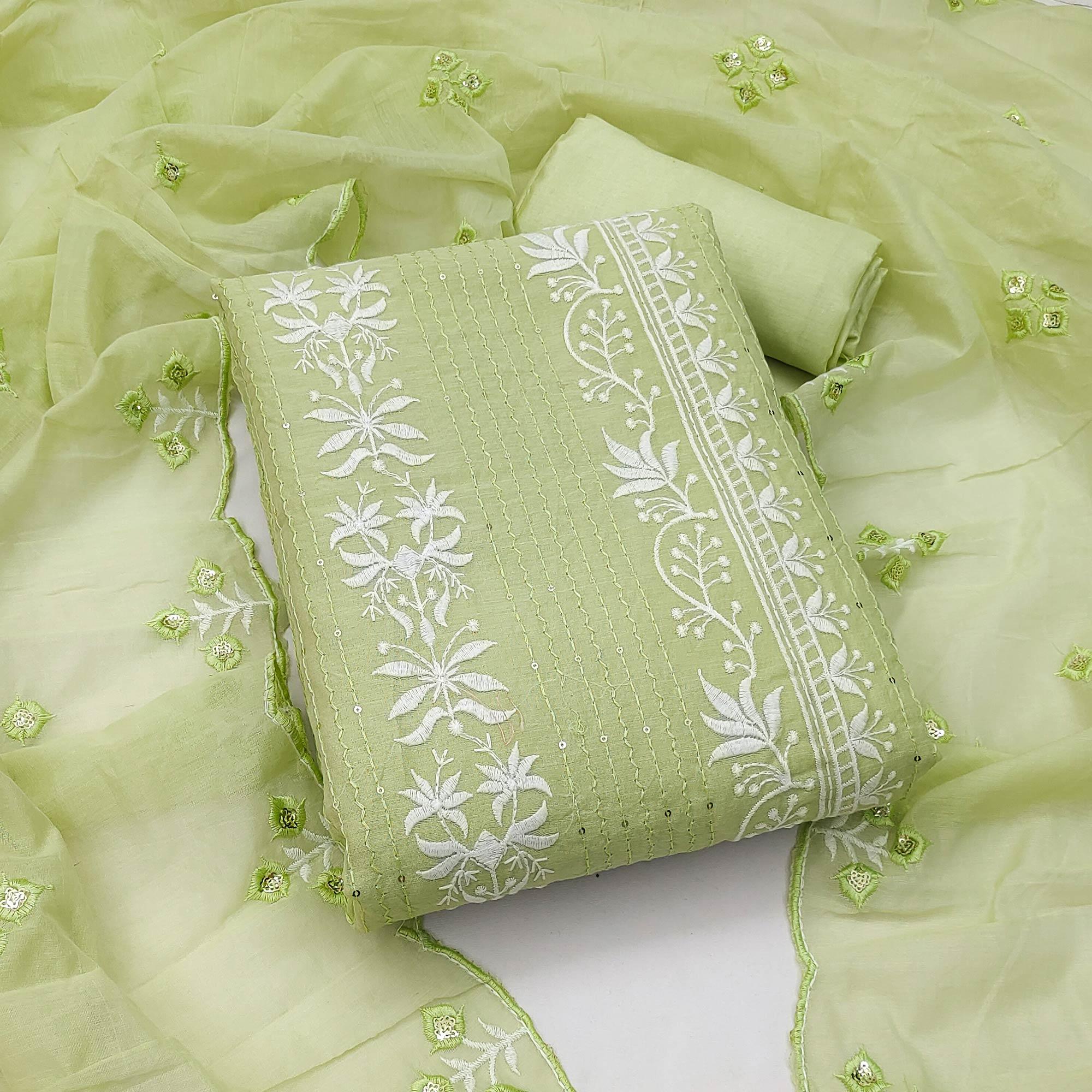 Green dresses – BlackTree green-floral-embroidered-with-sequence-chanderi-dress-material