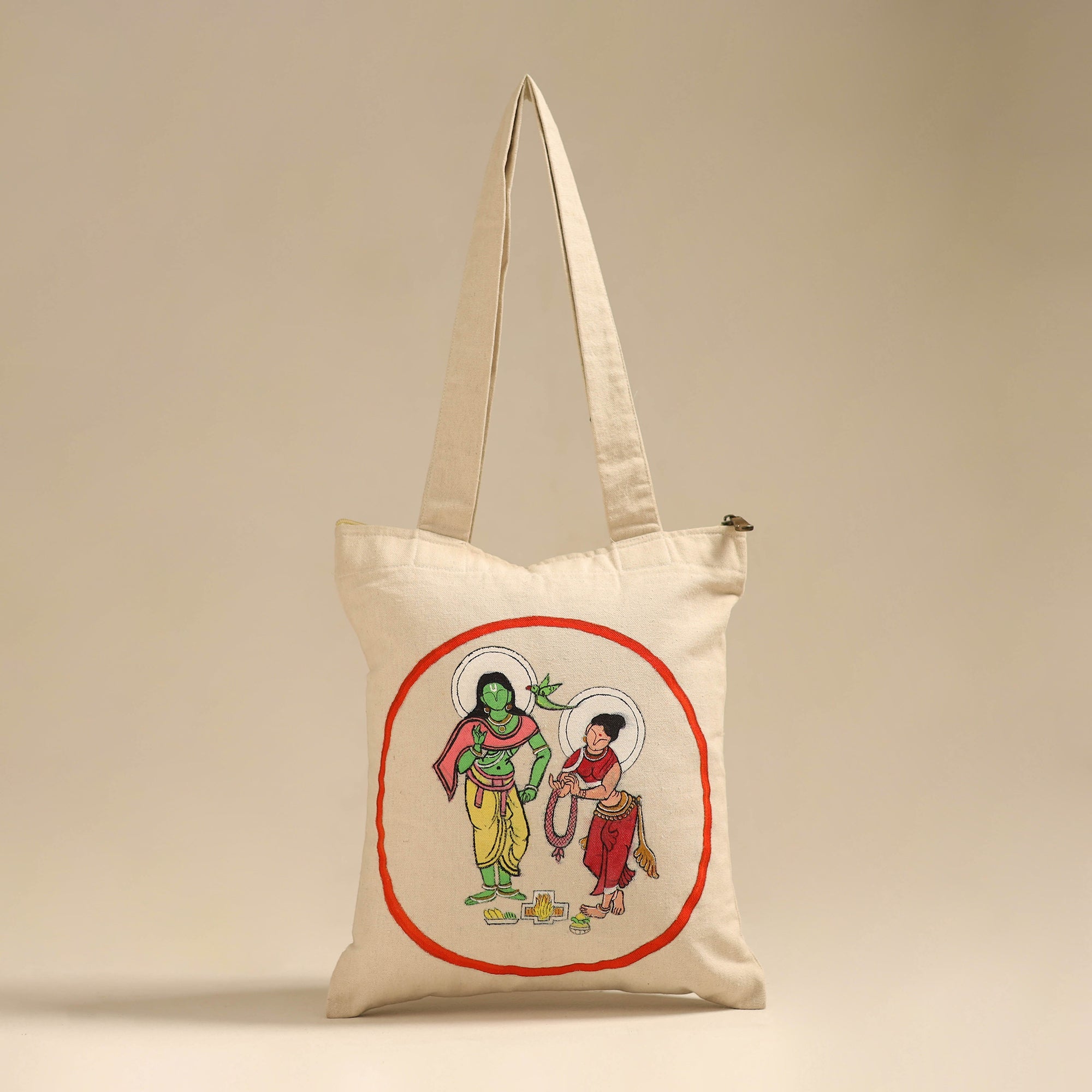 ITOKRI CRAFTS INITIATIVE Beige - Pattachitra Handpainted Shoulder Bag from Odisha 40