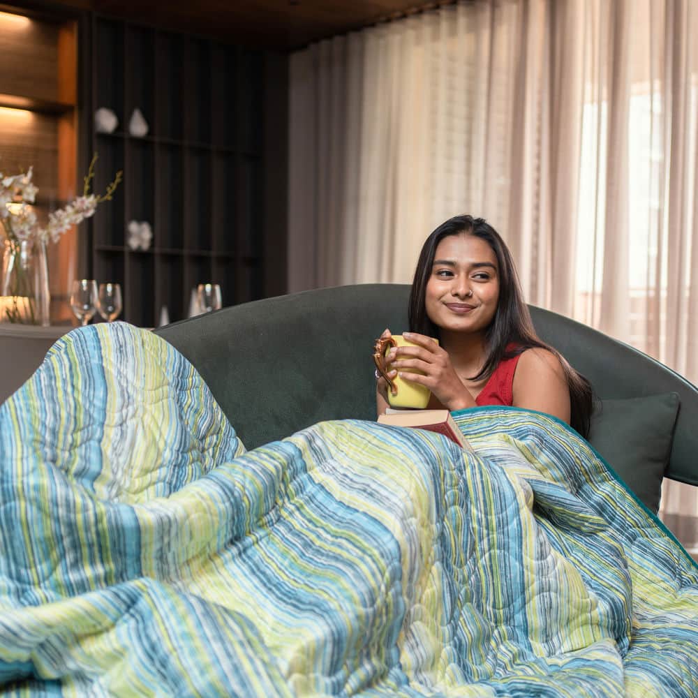 Urban Space -Home Furnishing Store Cotton Bedsheet + AC Blanket Combo Pack - (Combo 16 - Majestic Aqua Green and Grey + London) - view 4