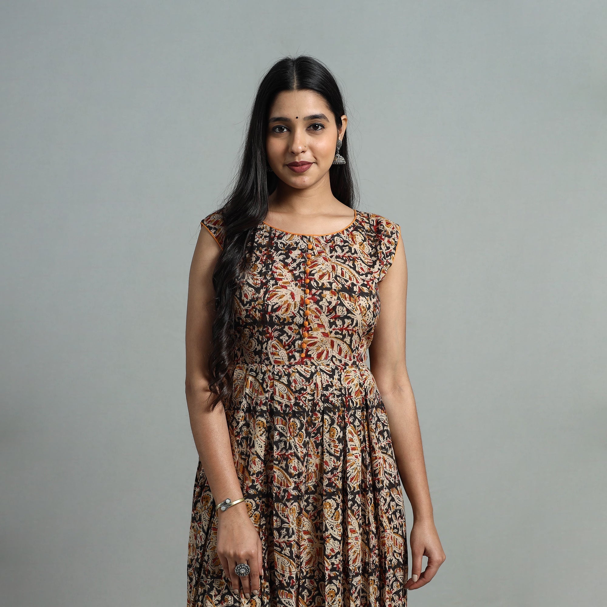 DARAM Black - Block Print Cotton Flared Kalamkari Kurta 05