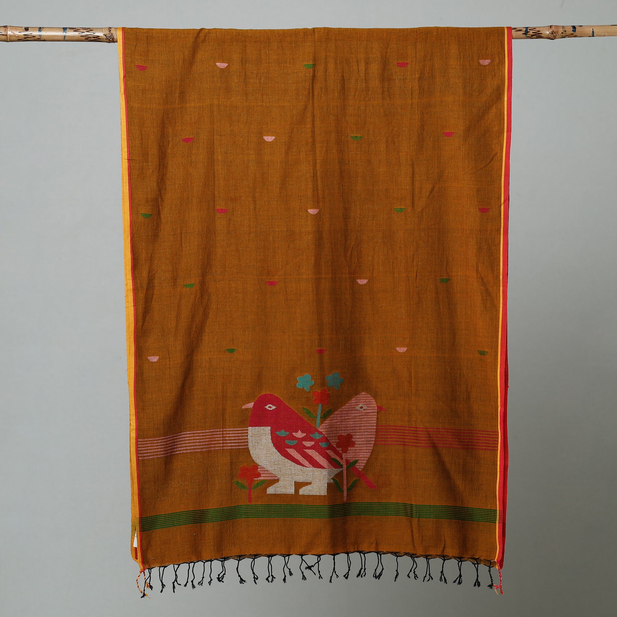 ALANKRITA Brown - Jamdani Handloom Cotton Stole with Tassels - view 2