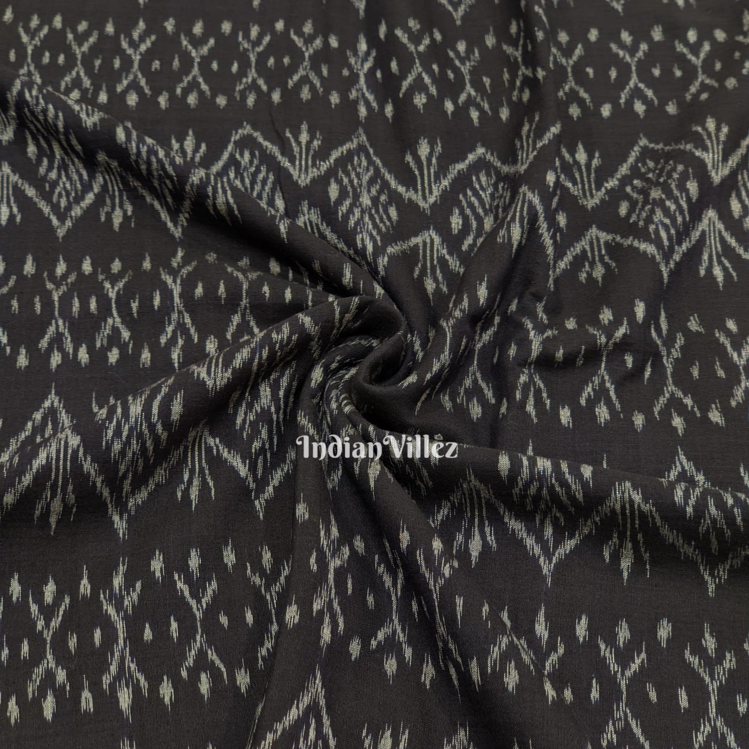 IndianVillèz Black Sambalpuri Ikat Cotton Fabric