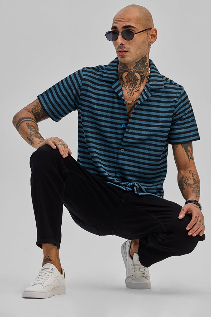 SNITCH Blue Textured Stripes Shirt - view 4