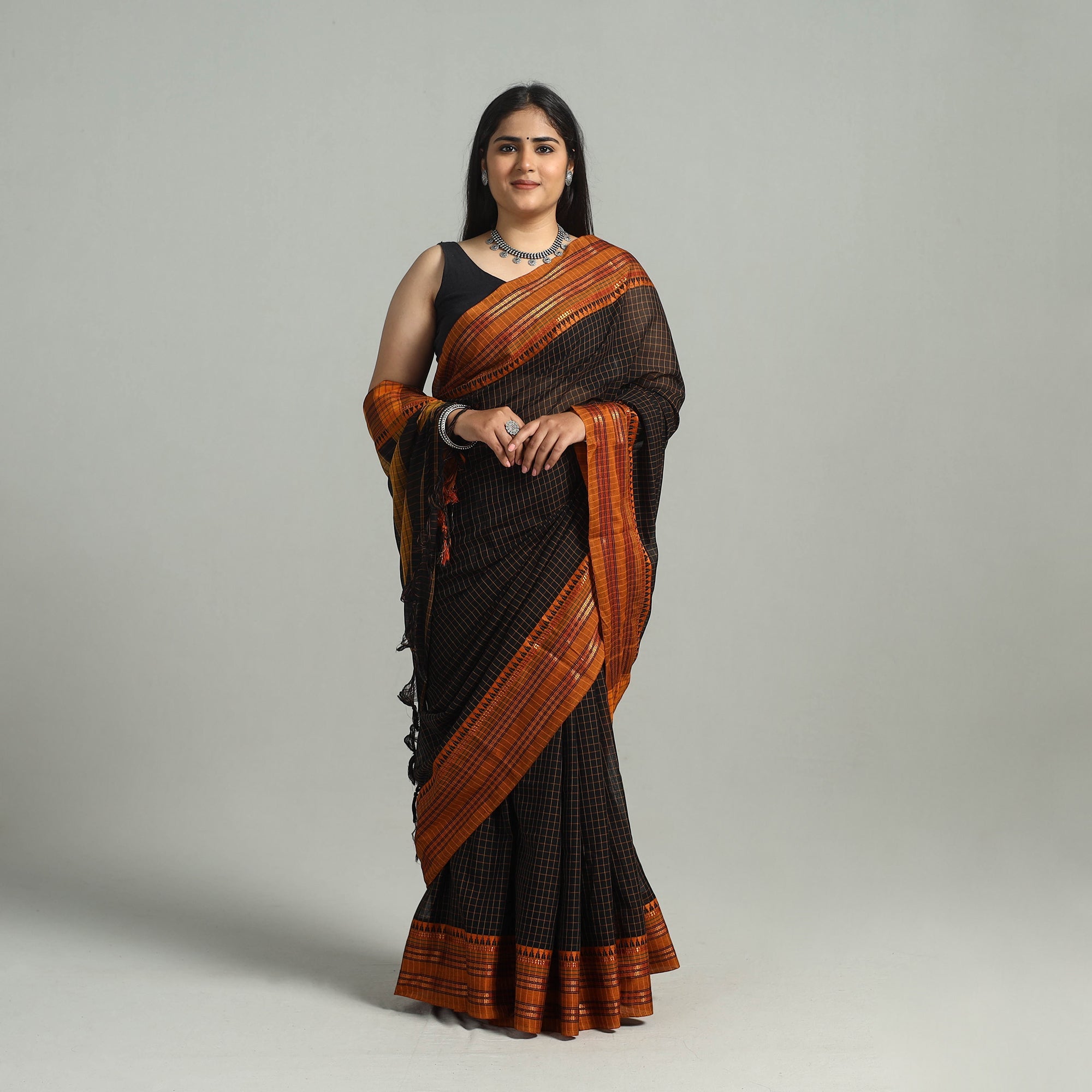 SOUTH KARGHA Black - Dharwad Cotton Saree with Zari Border