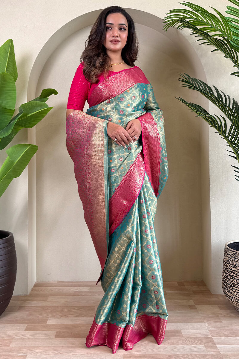 Tasrika Bewitching Sea Green Soft Banarasi Tissue Silk Saree With Vivacious Blouse Piece - view 3