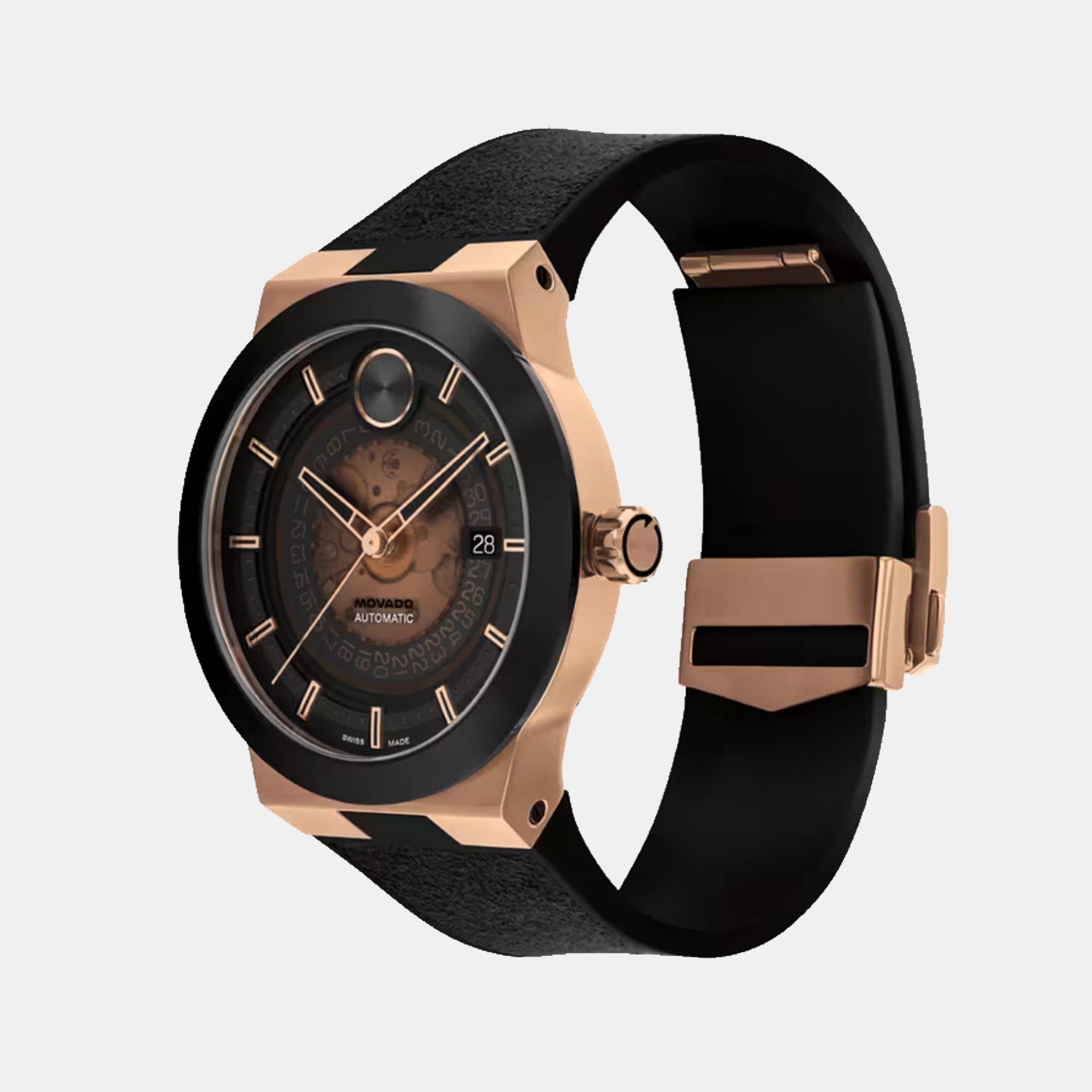 Movado Bold Fusion Men Quartz Black And Rose Gold Transparent Dial Analog Rubber Watch 3600947 - view 2