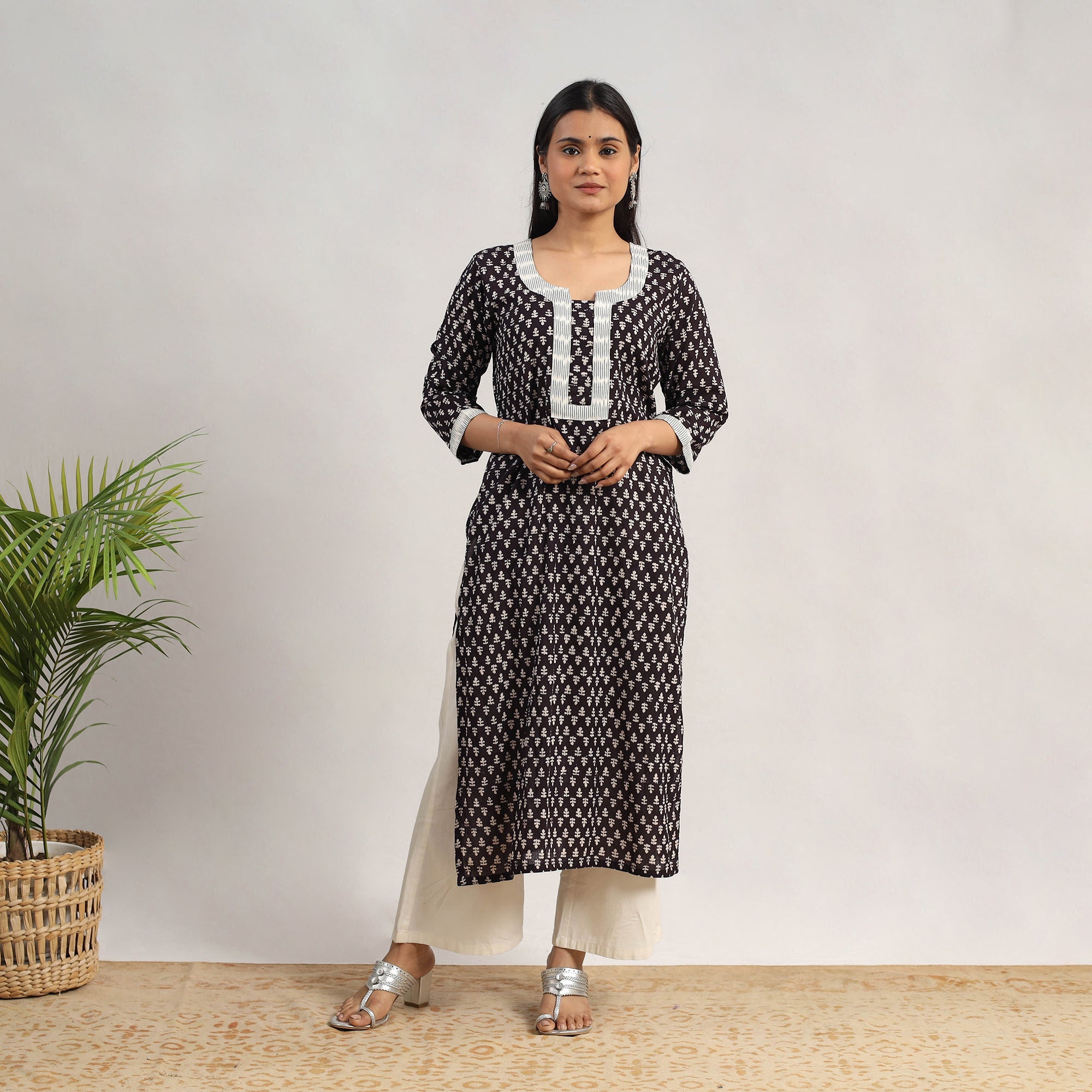 ITOKRI CASUALS Black - Block Print Mul Cotton Straight Bagh Kurta 10 - view 2