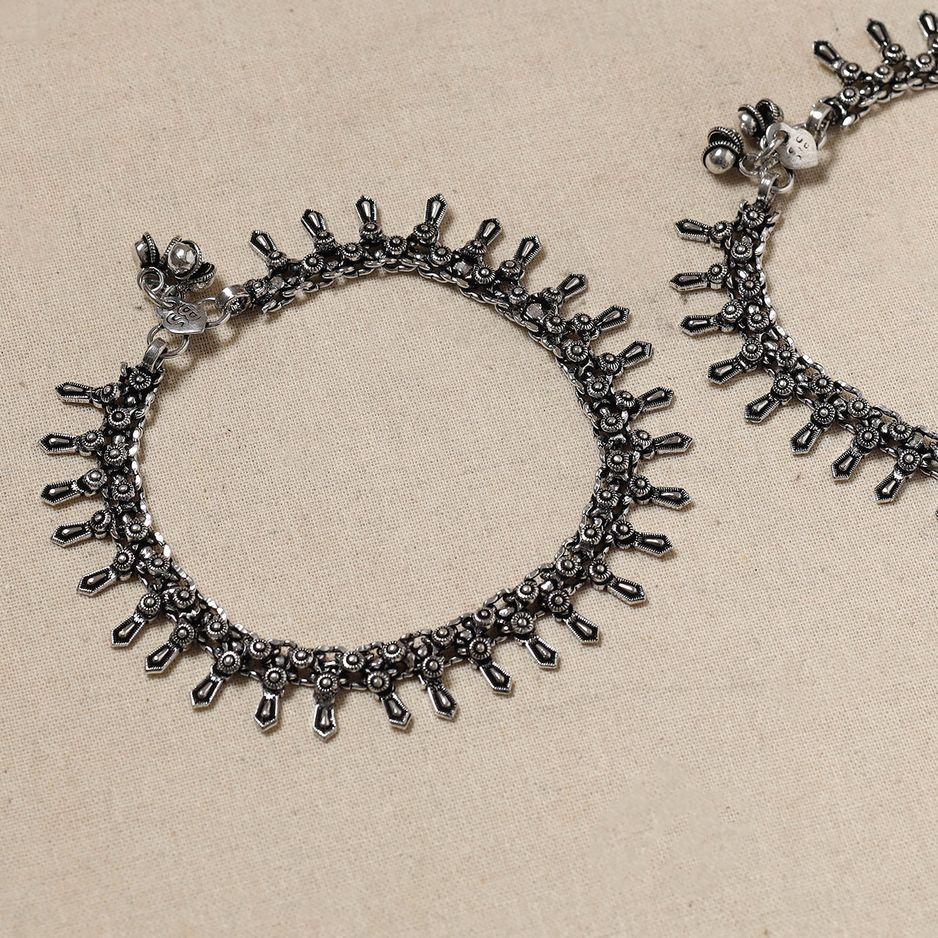 WHITE RIVER STORIES Antique Finish Oxidised German Silver Payal (pair) - view 2