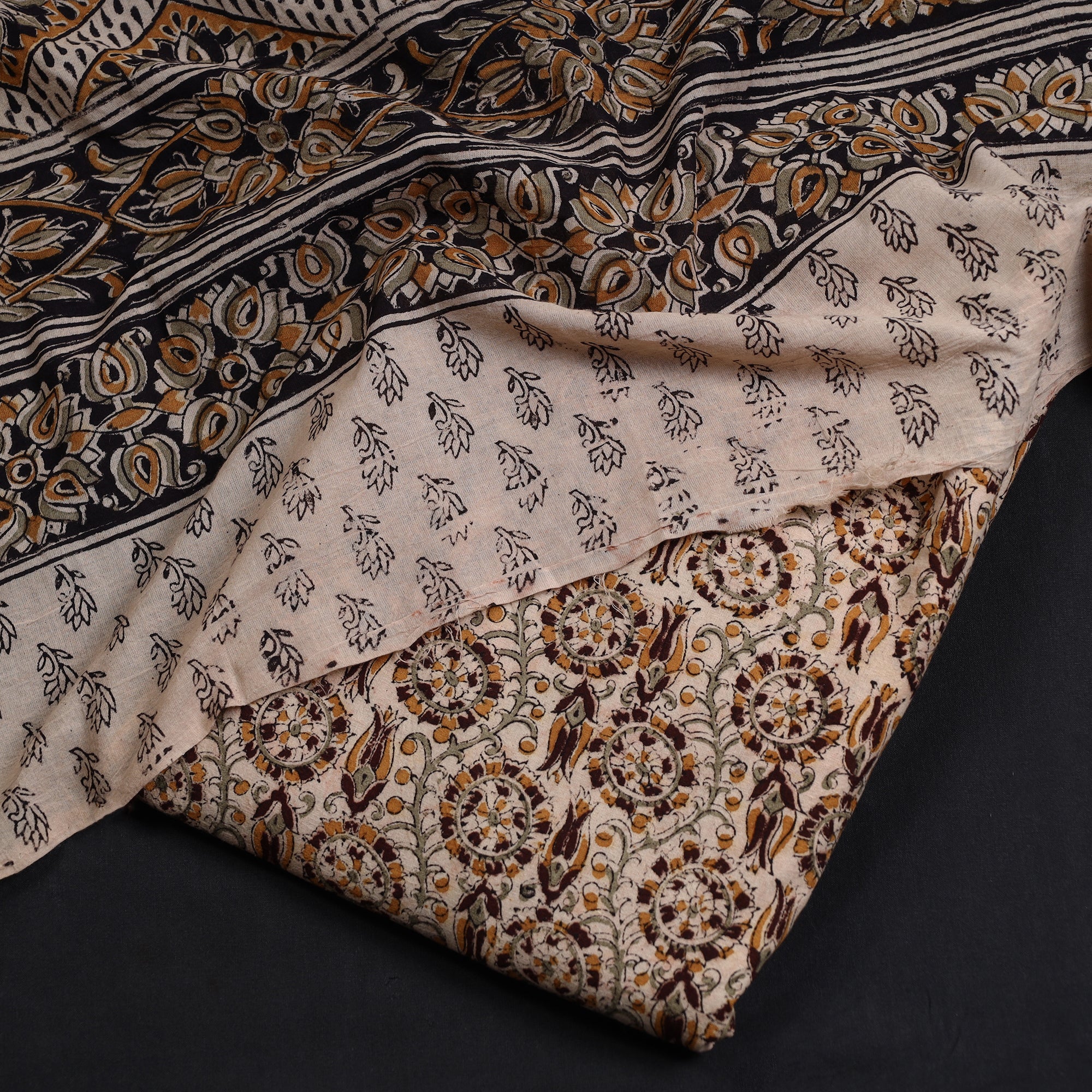 VENKATA BHANU KALAMKARI PEDANA Brown - 2pc Pedana Kalamkari Block Printed Cotton Suit Material Set 04 - view 2