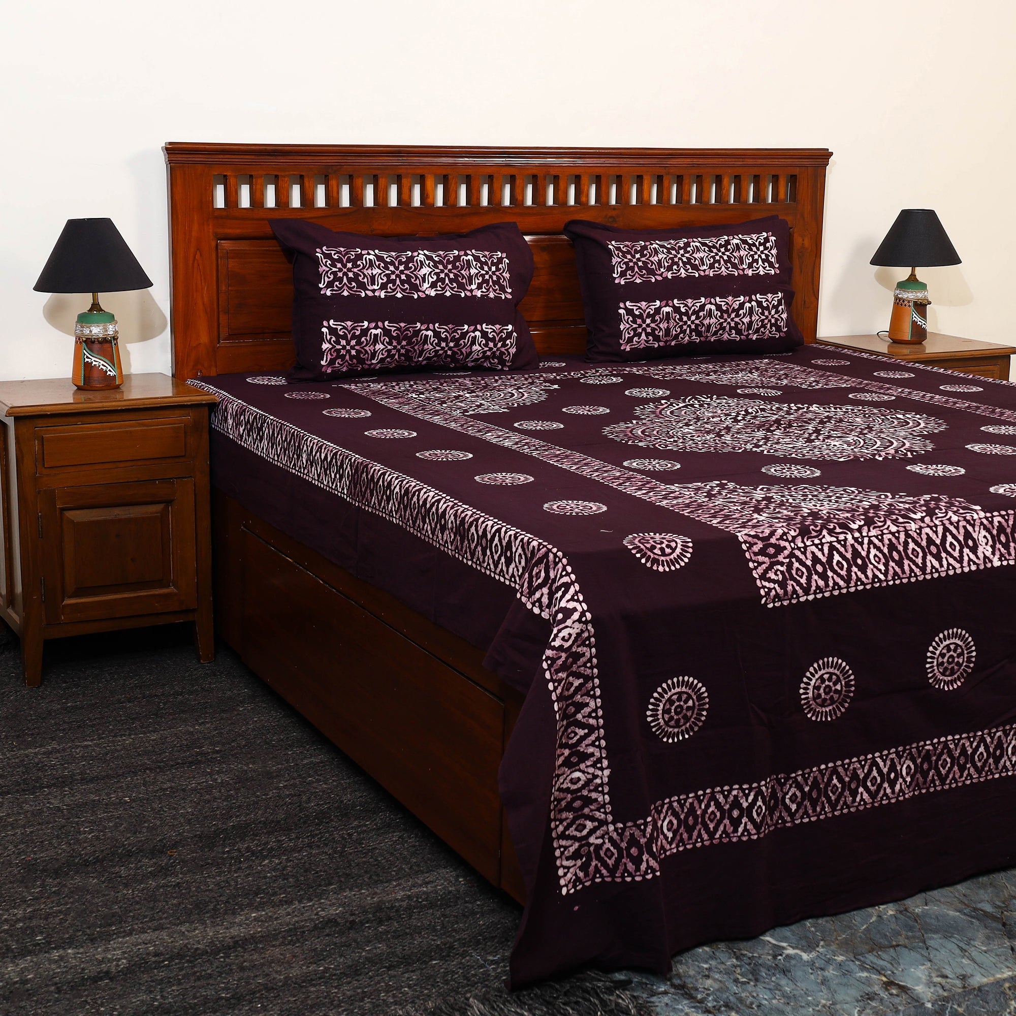 BATIK BY MD. SHARIFF Brown - Cotton Double Hand Batik Print Bed Sheet Set 47