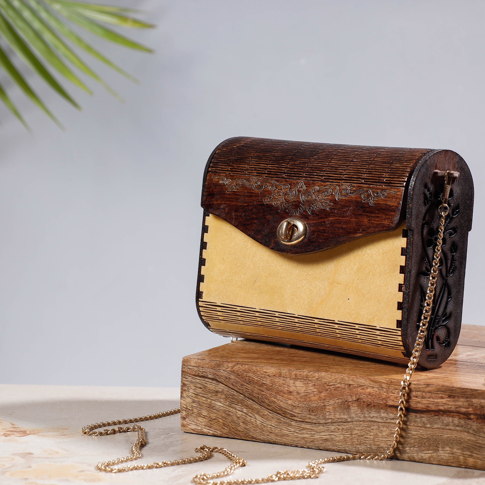 NABARD - ARTISAN CONNECT Brown - Handcrafted Birch Wooden Sling Bag
