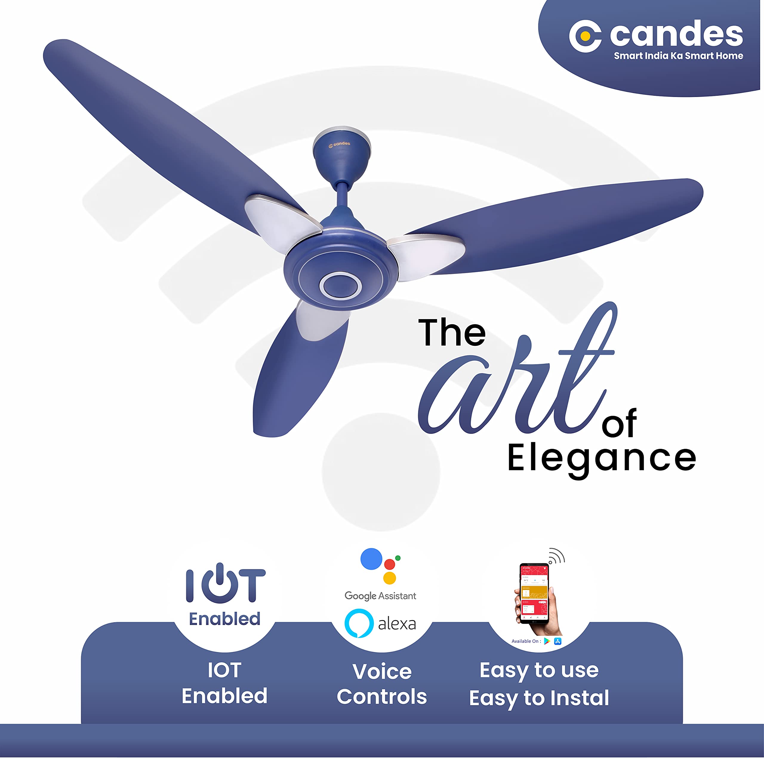 Candes Florence 1200mm/48Inch High Speed Decorative 5 Star Rated Ceiling Fan 400 RPM With 2 Yrs Warranty (Smart IOT With Remote) Silver Blue - view 2
