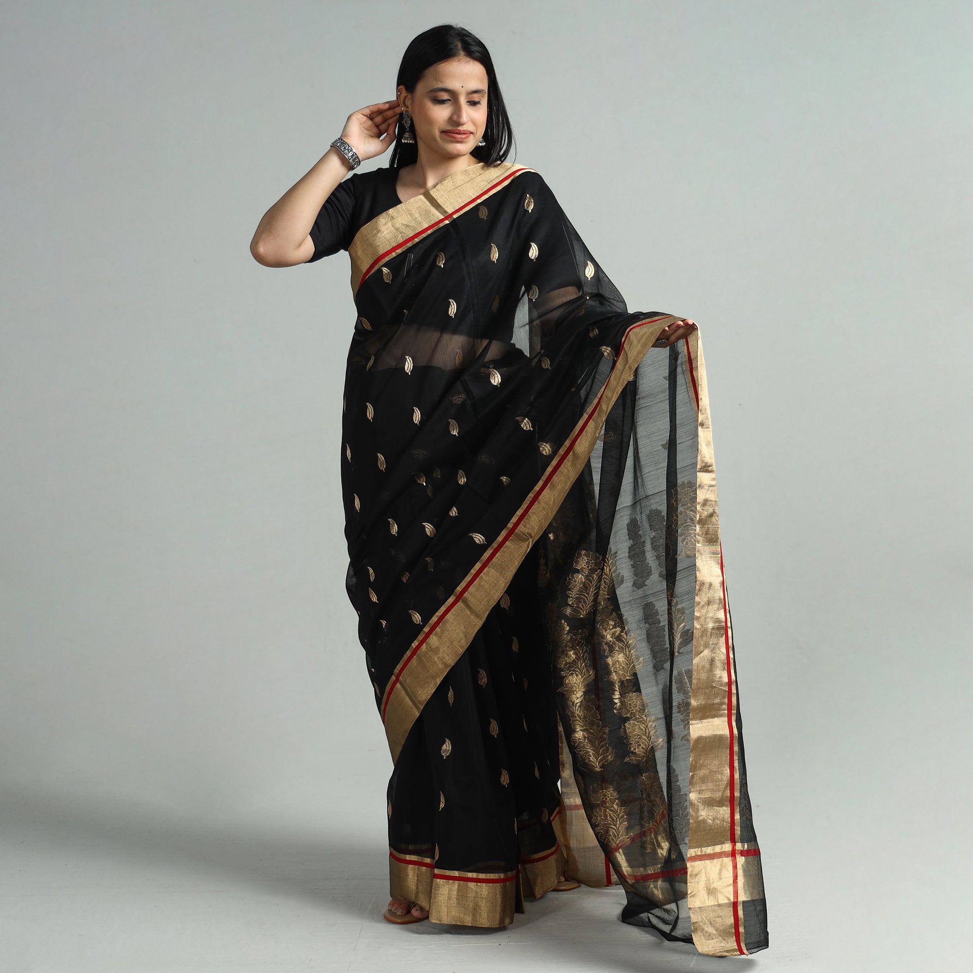 CHANDERI BY RAUPH KHAN Black - Traditional Chanderi Silk Handloom Zari Work Saree 112 - view 2