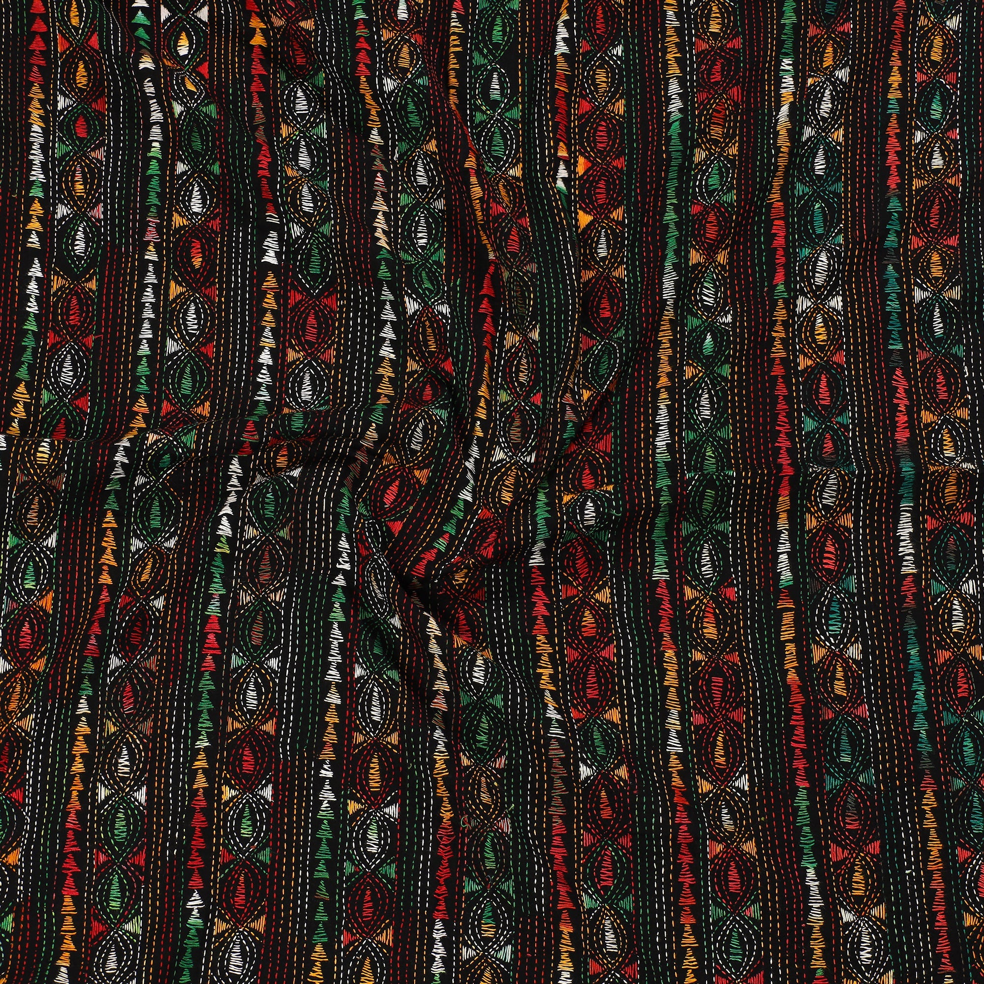 KHUSHBASH - HAPPY LOOM OF EAST Black - Bengal Kantha Embroidery Cotton Blouse Piece 64 - view 3