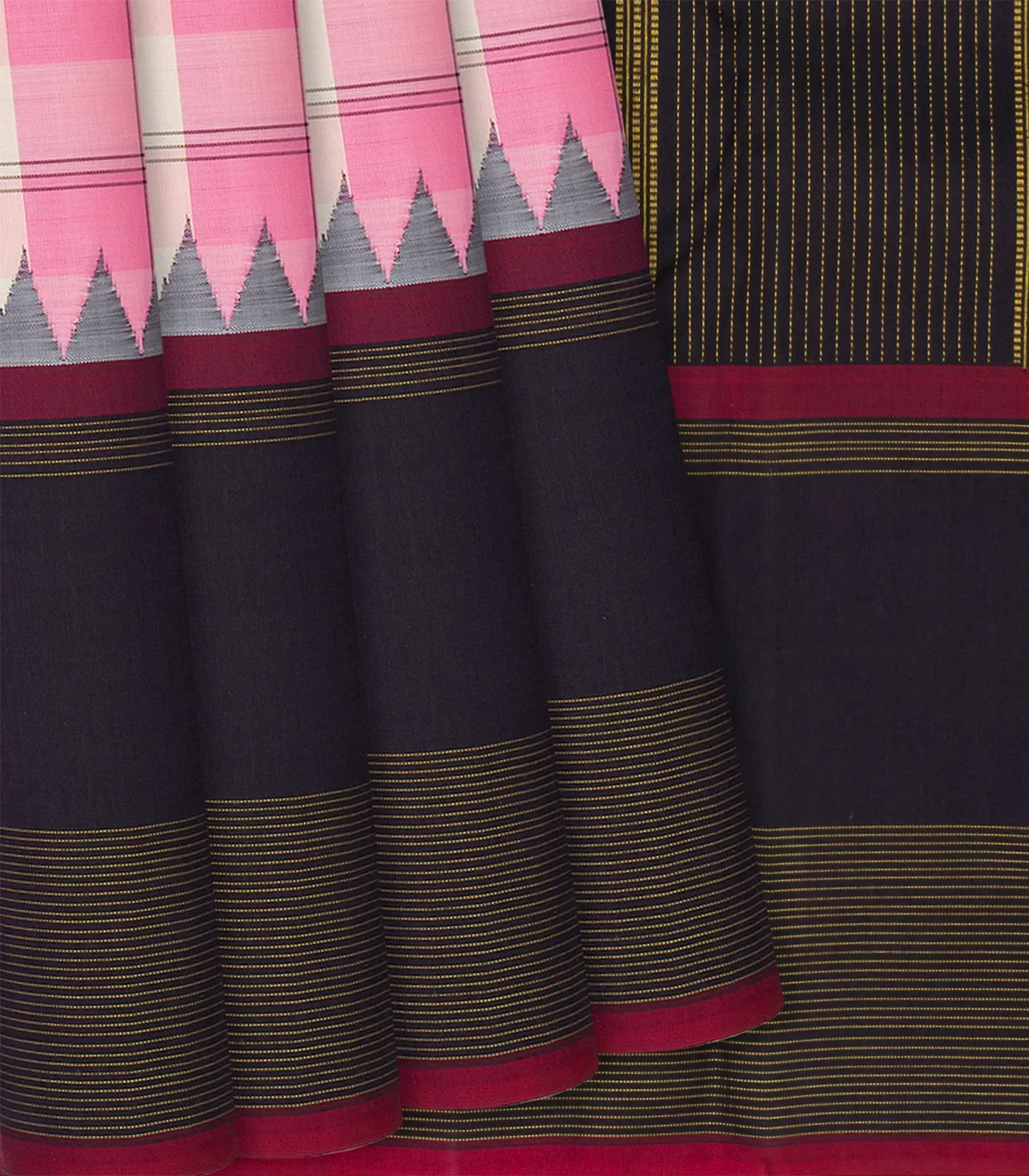 RmKV Baby Pink Handloom Kanchipuram Korvai Silk Saree With Checks-Baby Pink