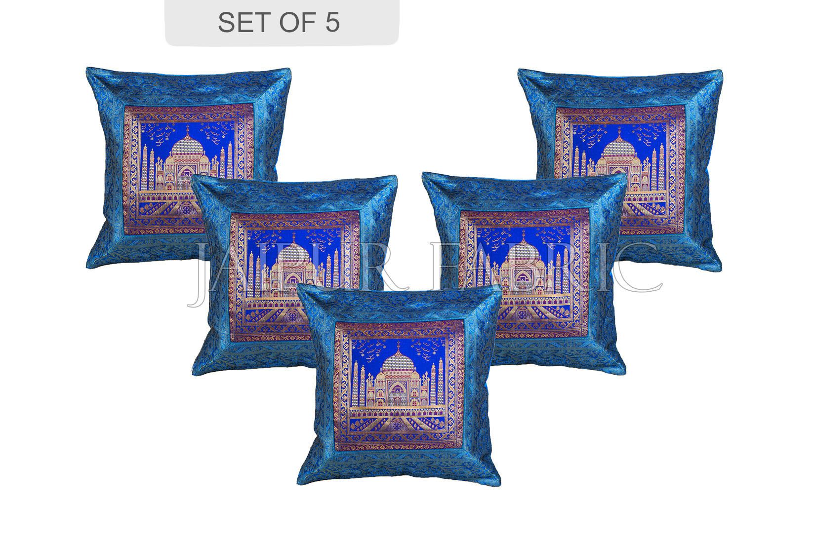 JaipurFabric® Blue Taj Mahal Thread Work cushion cover - view 2