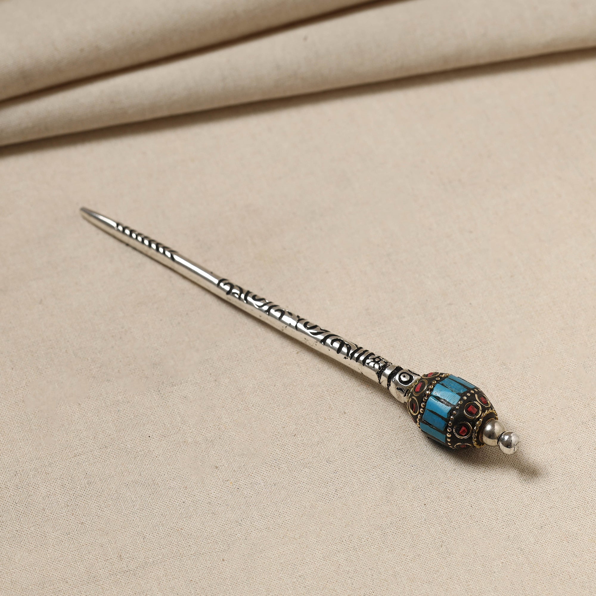 WHITE RIVER STORIES Antique Finish Oxidised German Silver Juda Stick - view 2