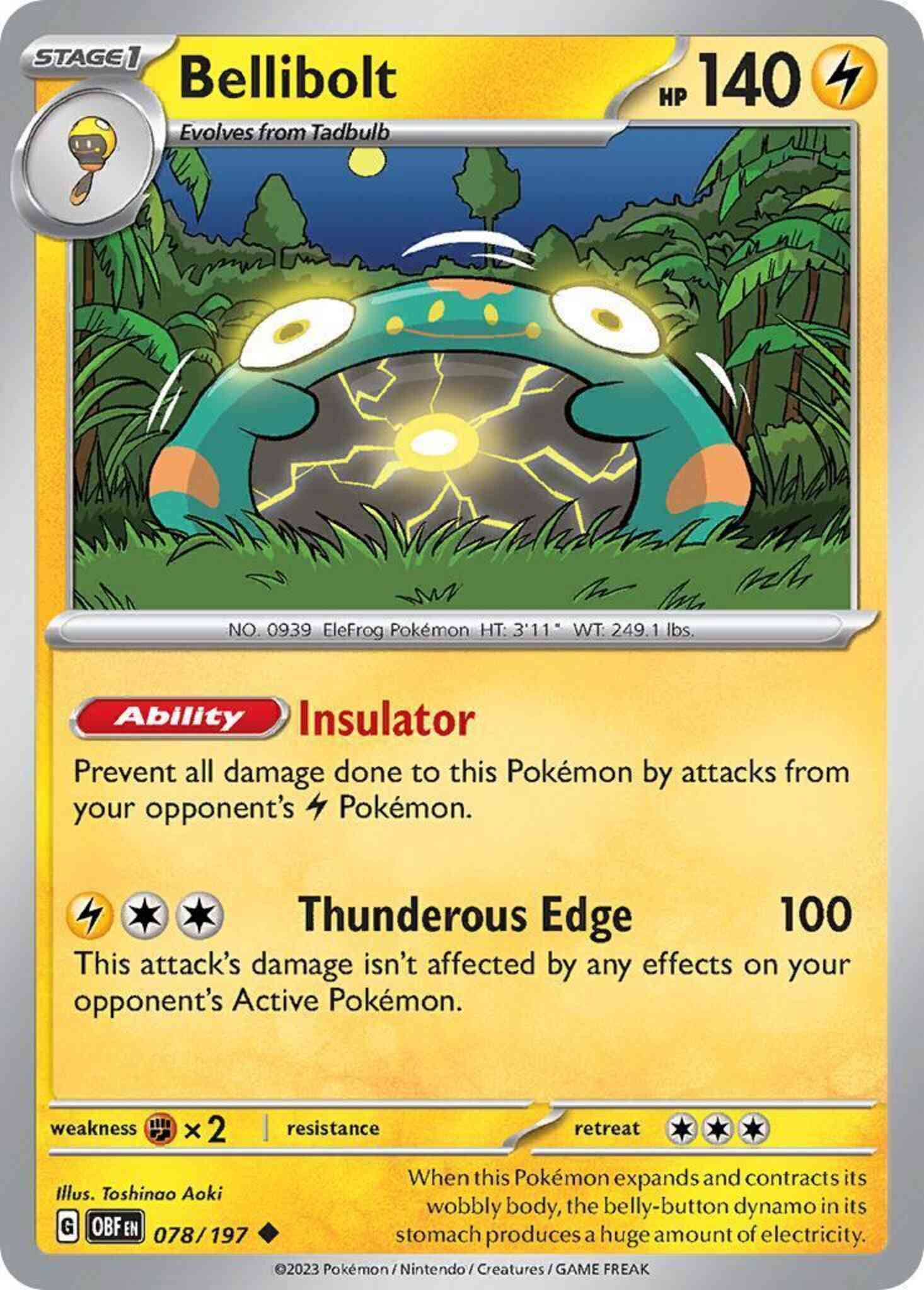 Uncommon sv03-078 non-holo – Pokémon Bellibolt - 078/197 - Uncommon [sv03-078] [Non-Holo]