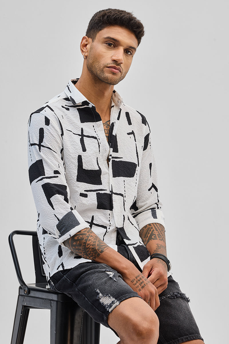 SNITCH White Geometric Printed Shirt