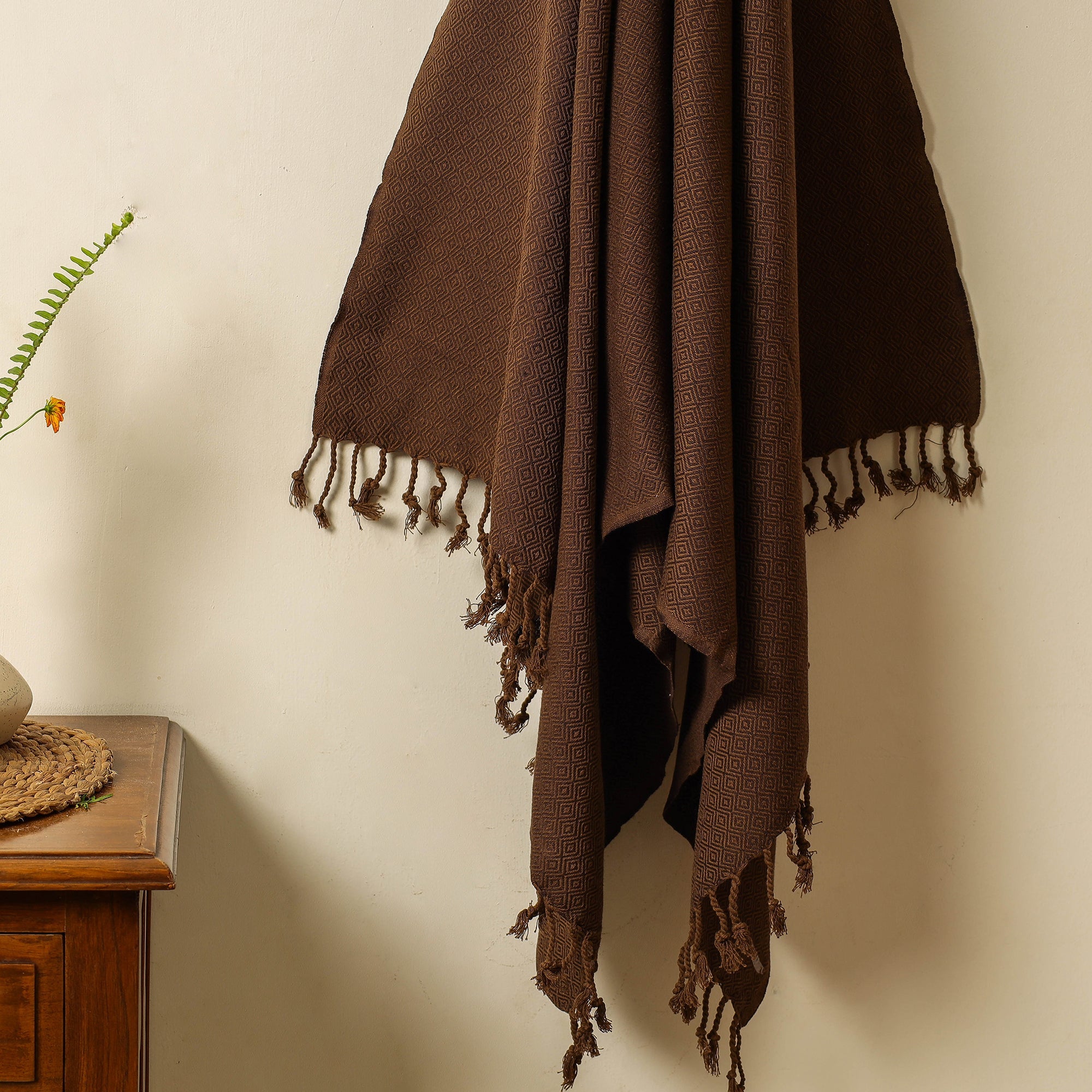 HANDLOOM VIRASAT Brown - Handloom Cotton Towel with Tassels from Bijnor by Nizam - view 2