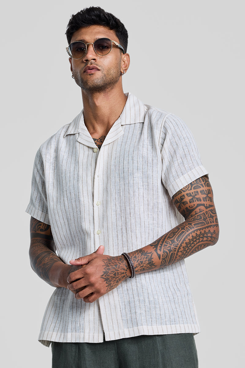 SNITCH Beige Cuban Stripes Shirt - view 4