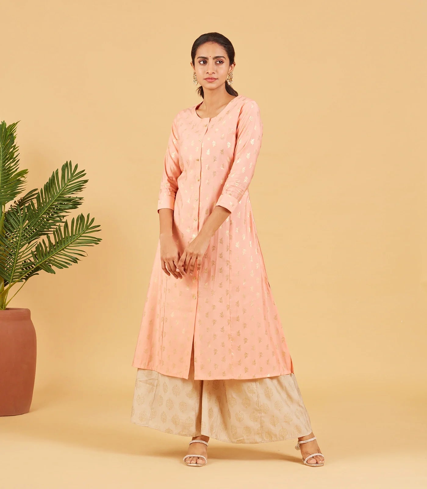 RmKV Pastel Peach Foil Printed Kurta - view 2