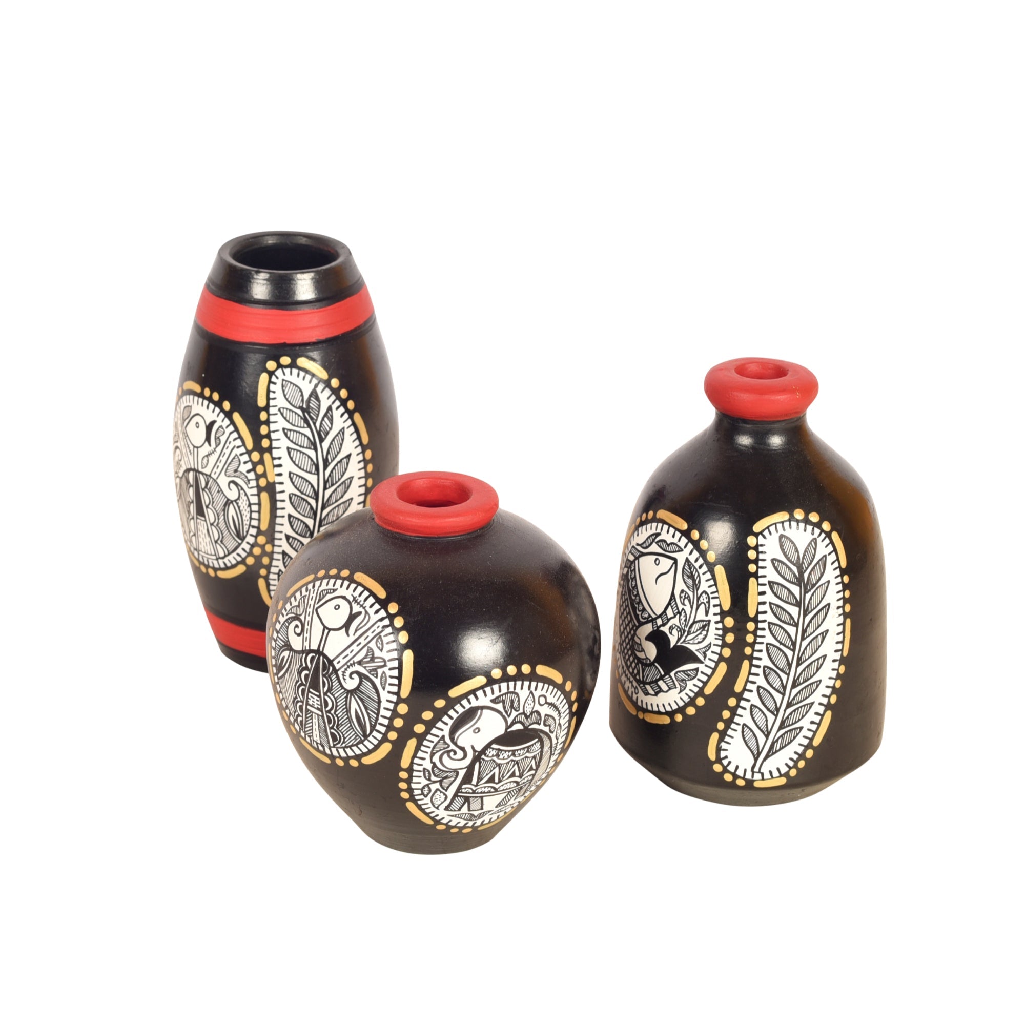 ART CREATIONS BY SUMAN SONTHALIA Black Warli Terracotta Miniature Vases (Set of 3) - view 2