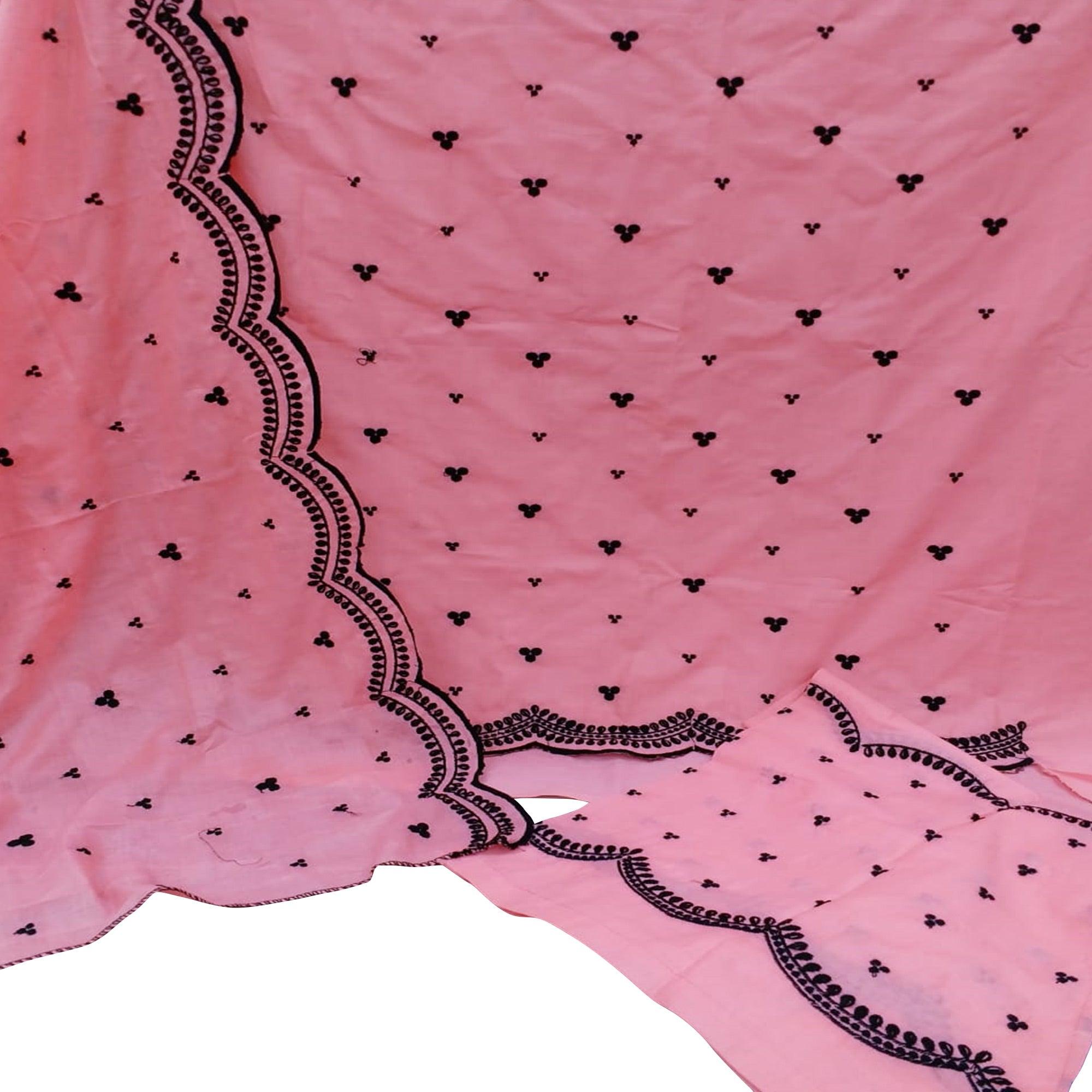 Peachmode Mesmerising Pink Colored Casual Wear Embroidered Cotton Dress Material - view 2