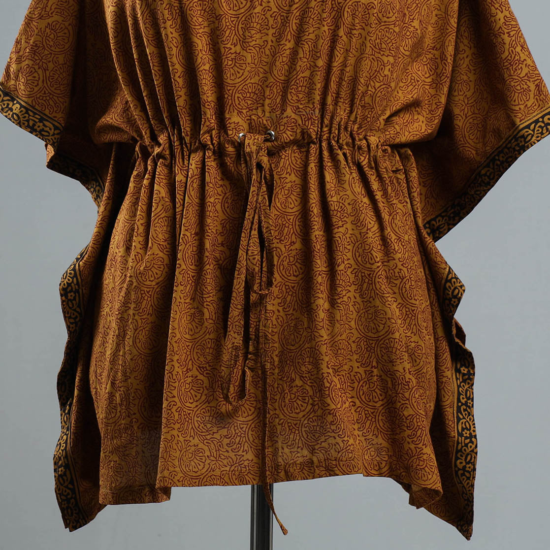 ITOKRI CASUALS Brown - Bagh Block Printed Cotton Kaftan with Tie-Up Waist (Short) - view 2